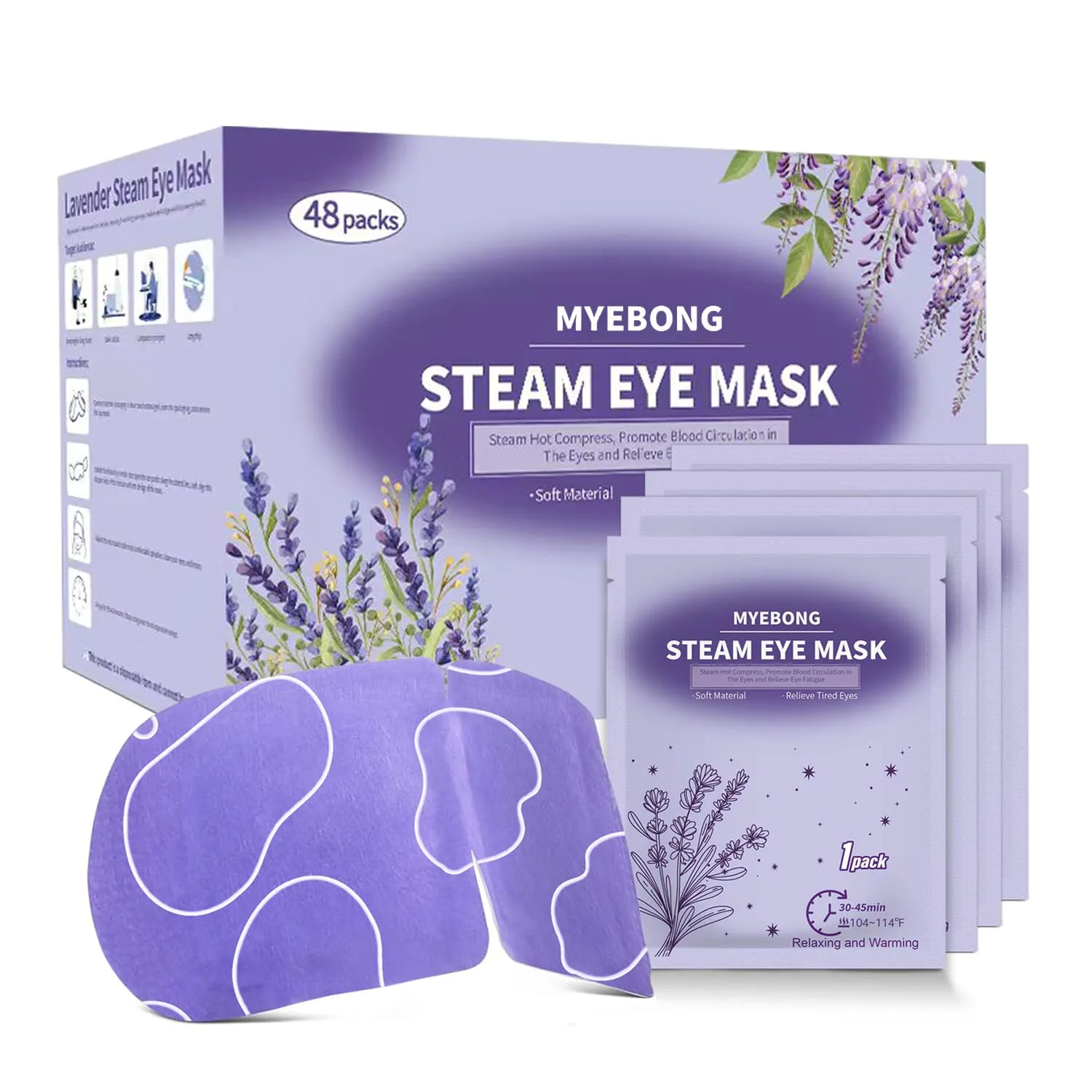 48 Packs Steam Eye Mask Disposable Heated Eye Mask for Dry Eyes, Lavender