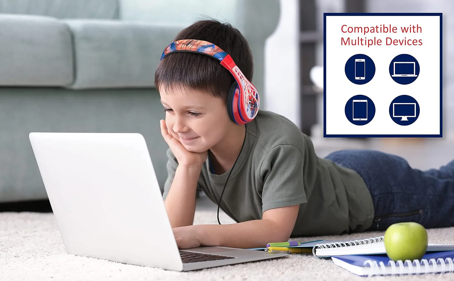 Spiderman Headphones for Kids with 3.5mm Jack, Wired Headphones for School
