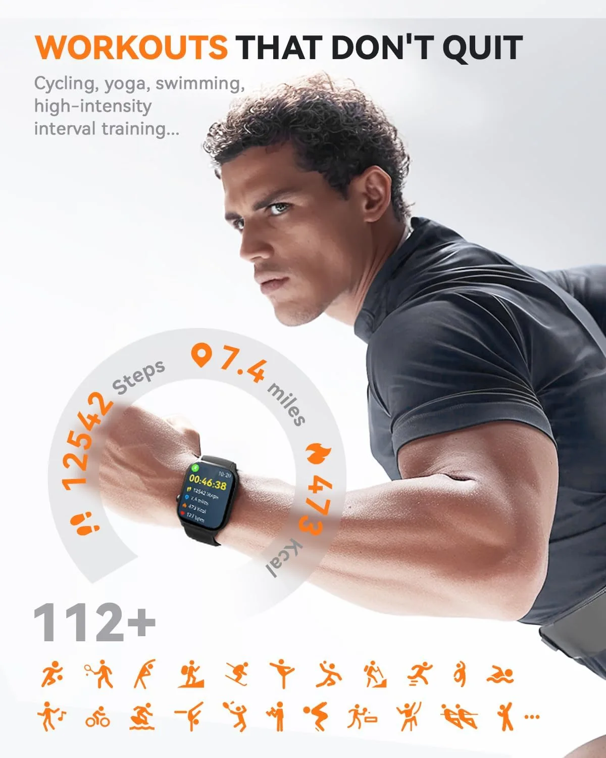 Smart Watches for Women Men, Fitness Tracker Watch with 110 Sports Modes, Step Counter/Sleep Monitor/Pedometer, IP68 Waterproof, Bluetooth Call & Music Control Smartwatch for iPhone/Android,Black