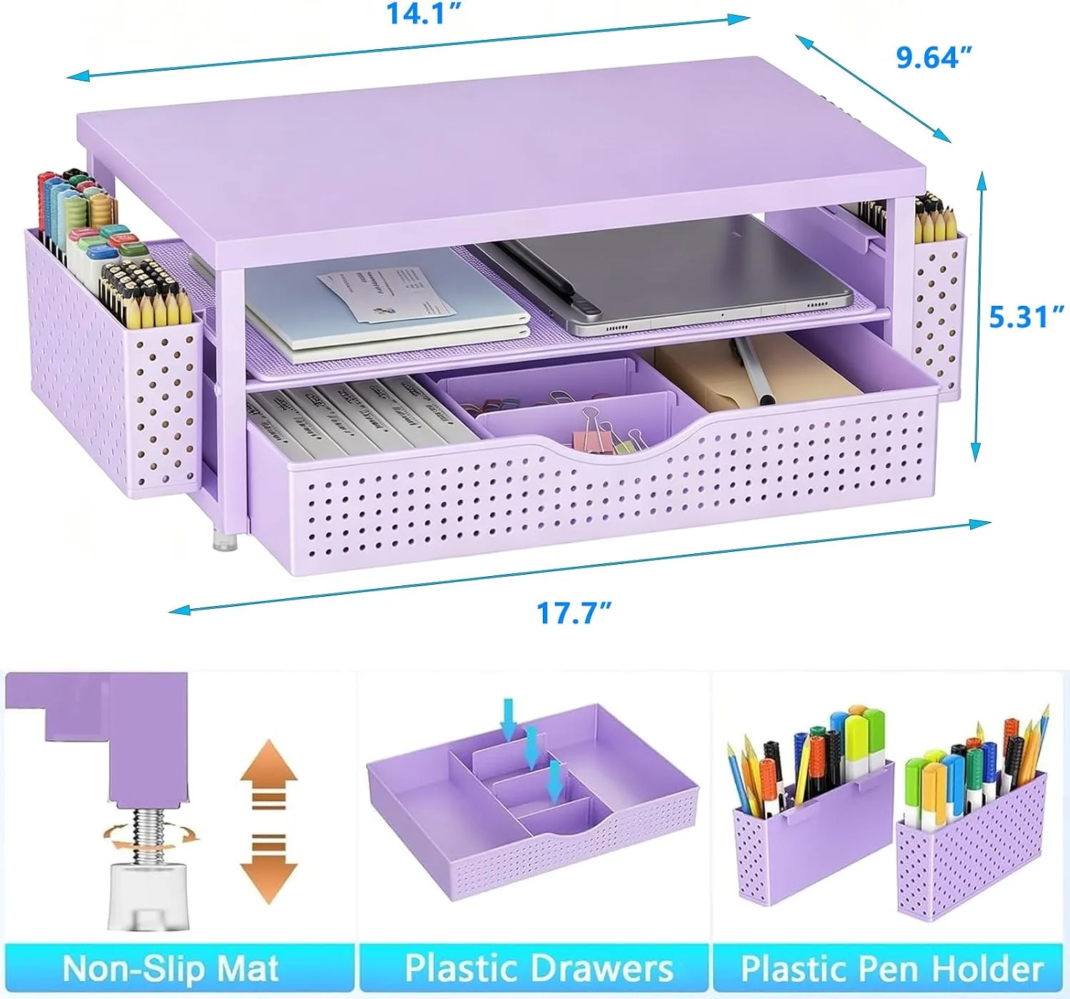 gianotter Monitor Stand with Drawer and 2 Pen Holders (Matte Purple)