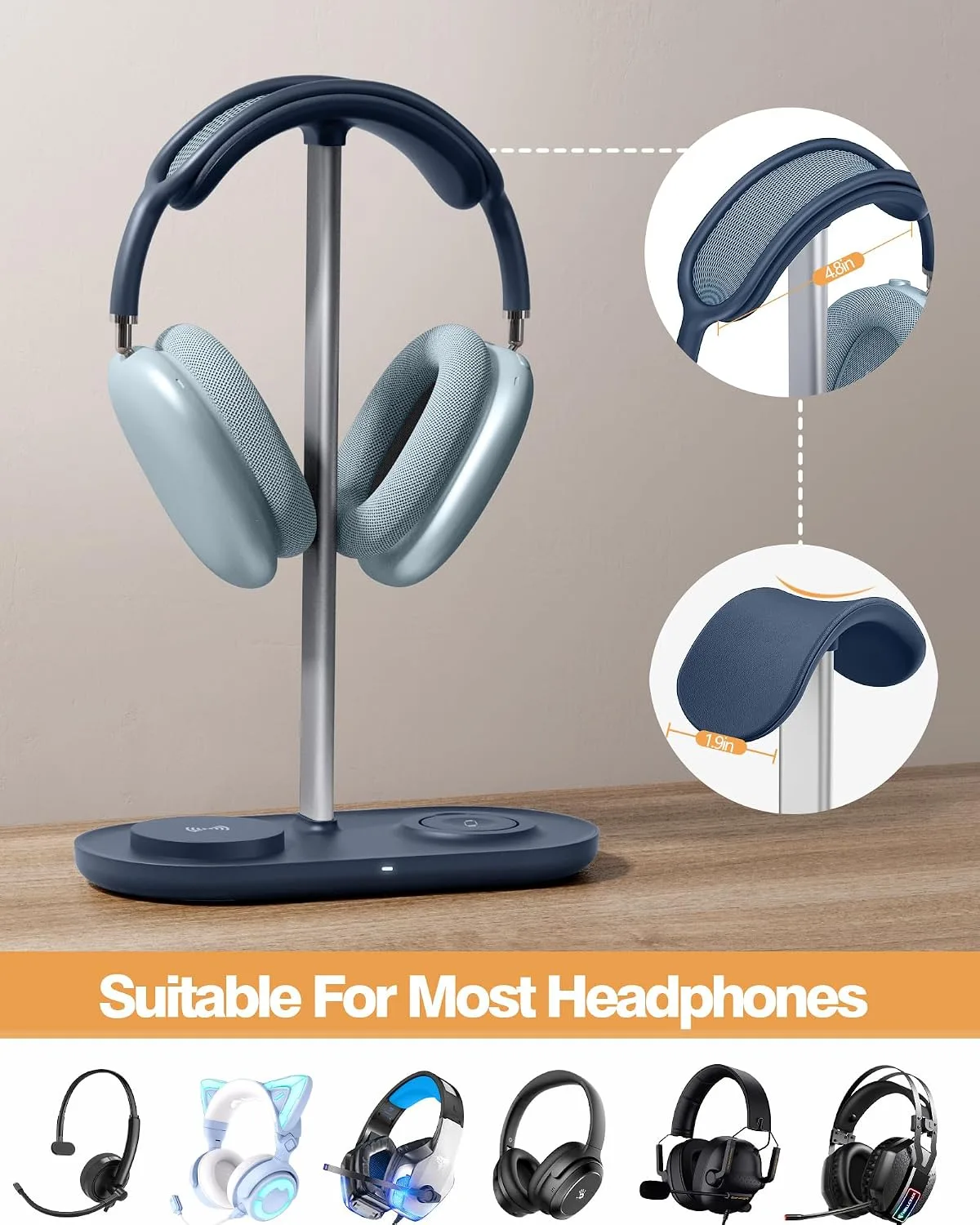 HiWe Headphone Stand, 2-in-1 MagSafe Wireless Charger for iPhone/iWatch