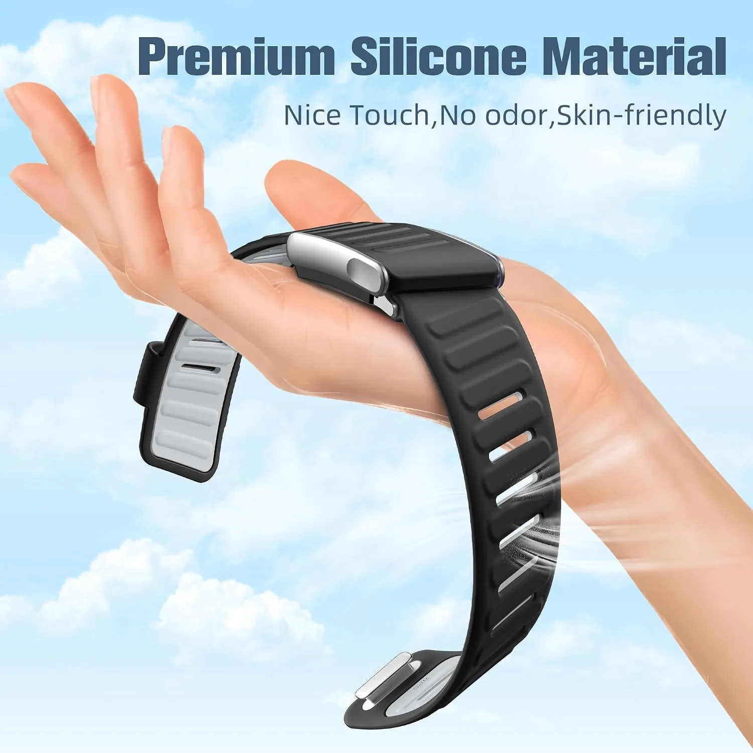 Getino Silicone Bands Compatible with Whoop 5.0 Band One, Peak, Life MG, Waterproof Adjustable Replacement Accessories Sport Strap for Whoop Band 5.0 Fitness Activity Tracker, Black/Gray