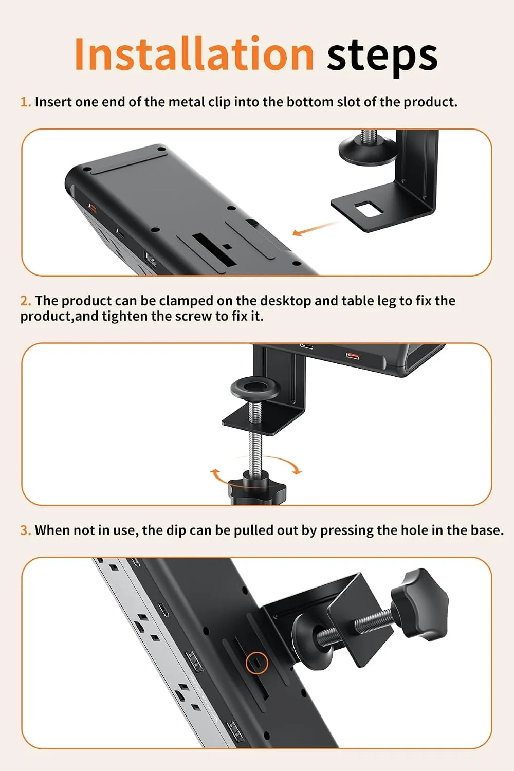 AnnTane Desk Clamp Power Strip USBC, 40W Fast Charging, 6.5 Ft, Black