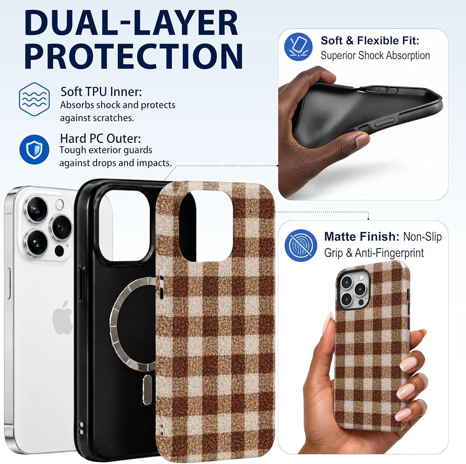 Magnetic for iPhone 14 Pro Max Chic Fall Brown Gingham Phone Case