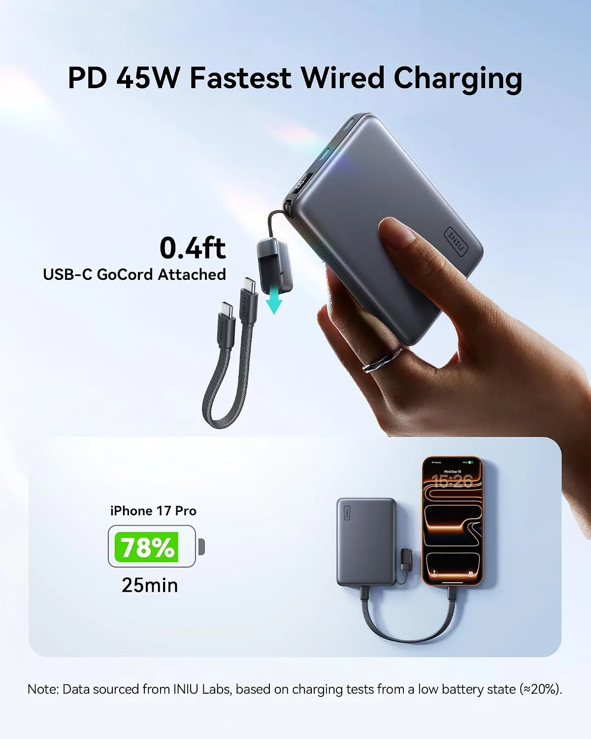 INIU Magnetic Slimmest Power Bank, 10000mAh Qi2.2 Portable Charger