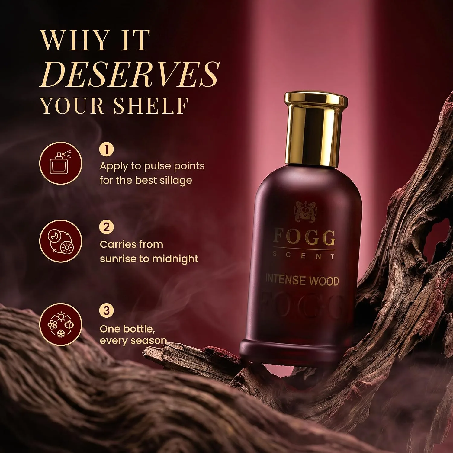 Fogg Intense Wood Eau De Parfum for Men, 100ml | Long Lasting Woody Perfume | Lavender, Lemon & Fruity Top Notes | Amber, Patchouli & Woody Fragrance