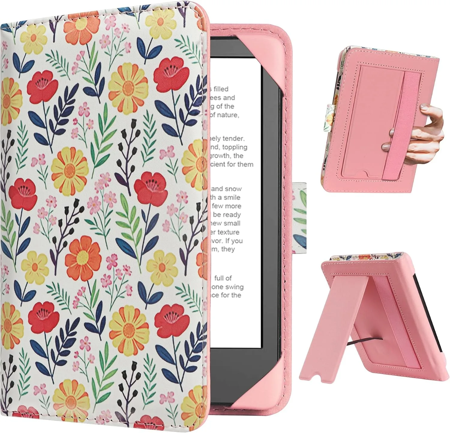 Estuche universal para eReader 6'' HoYiXi con correa de mano y soporte floral