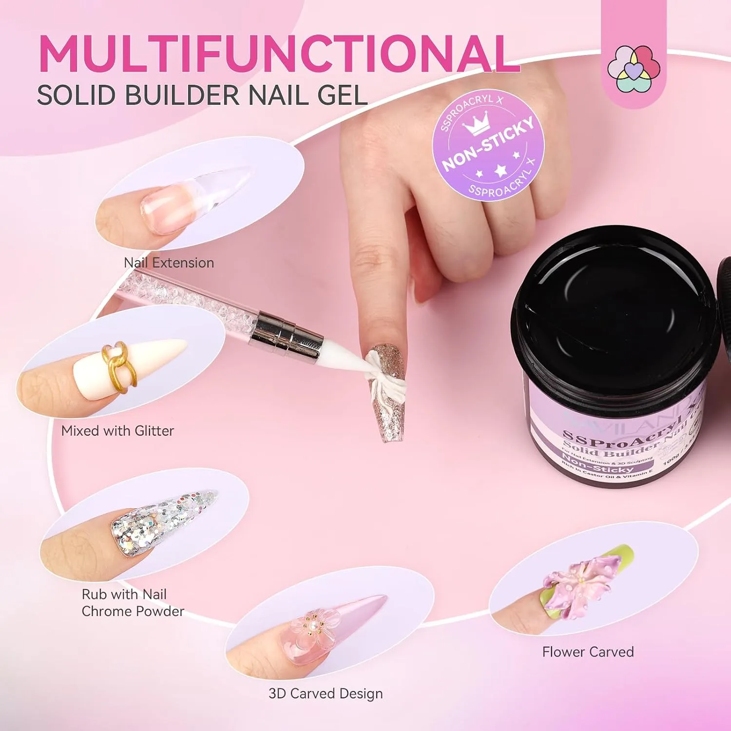 SAVILAND 100g Solid Builder Nail Gel Non Sticky Sculpting Gel for Nails Art