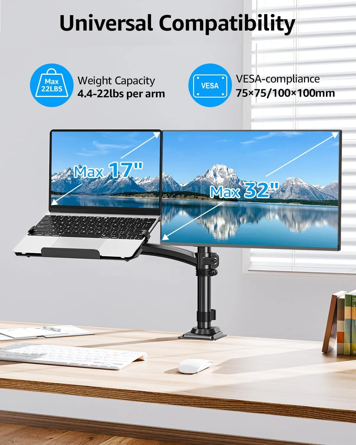 MOUNTUP 2-in-1 Laptop and Monitor Desk Mount, Laptops Arm Holds 4.4-22lbs