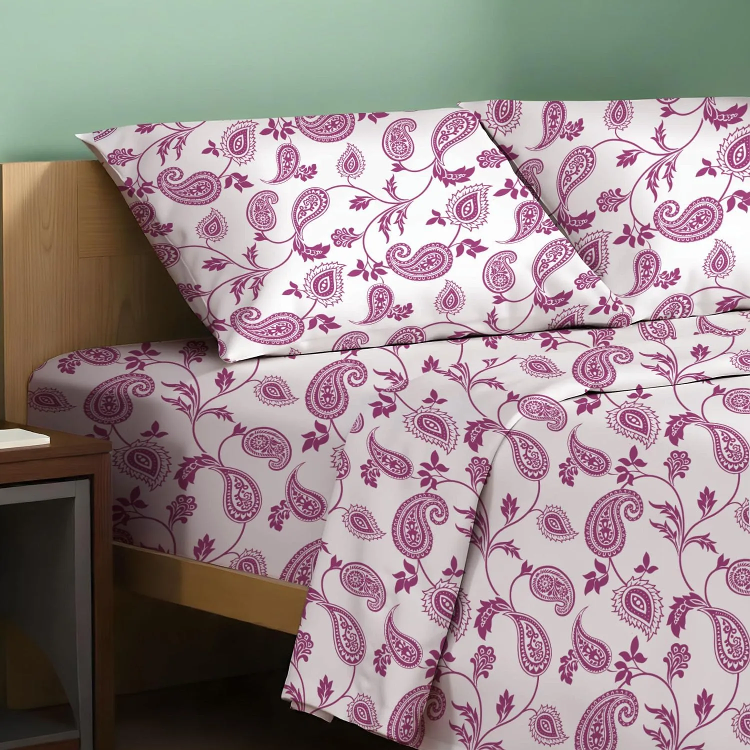 TEXAS LINEN CO. 100% Organic Cotton Percale Sheets King Size - 4 PC Organic Cotton King Size Percale Printed Sheet Sets, Soft, Crisp, Cooling Sheets, 16" Deep Pocket Hotel Bedding Set - Paisley