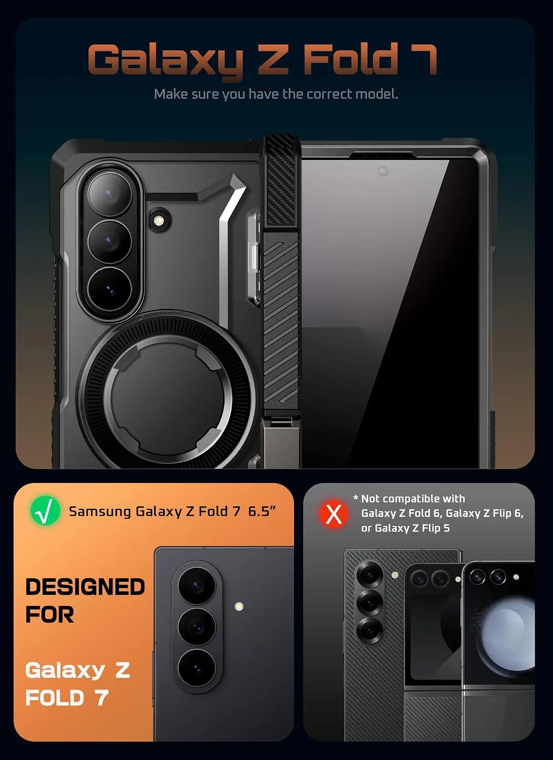 SUPCASE for Samsung Galaxy Z Fold 7 Case with Kickstand, Dark