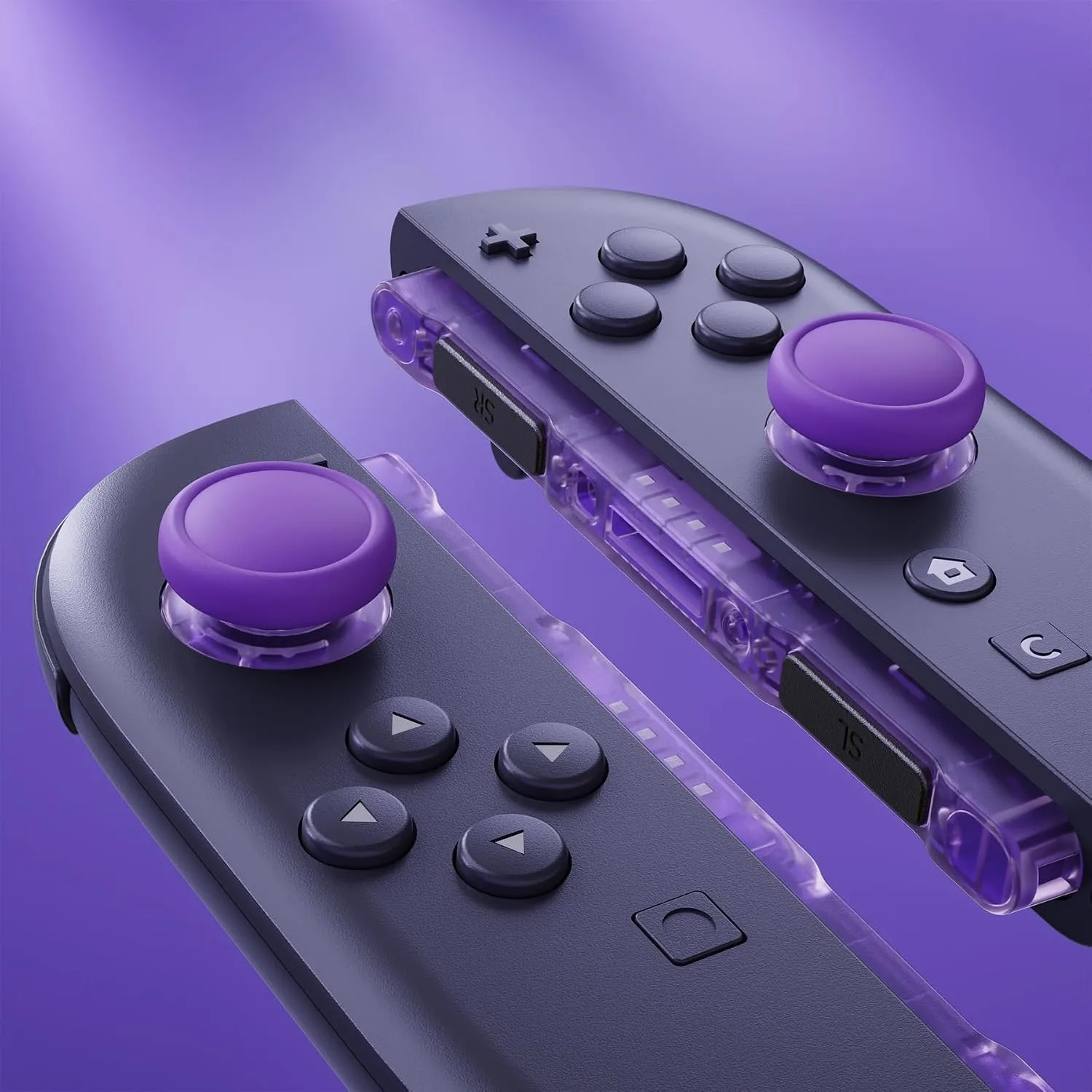 eXtremeRate Replacement 3D Joystick & Thumb Grips & Side Rail Shell Buttons for Nintendo Switch 2 JoyCon, Console Rail Stickers Left Right Analog Thumbsticks Caps for Switch 2 - Clear Atomic Purple