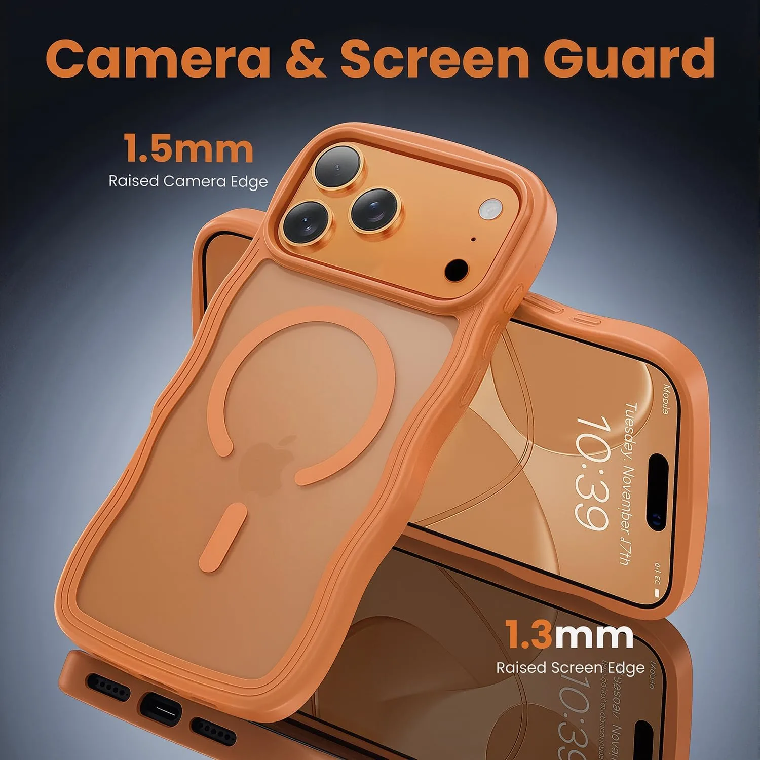 toushion for iPhone 17 Pro Case Cute Orange Wave Edge