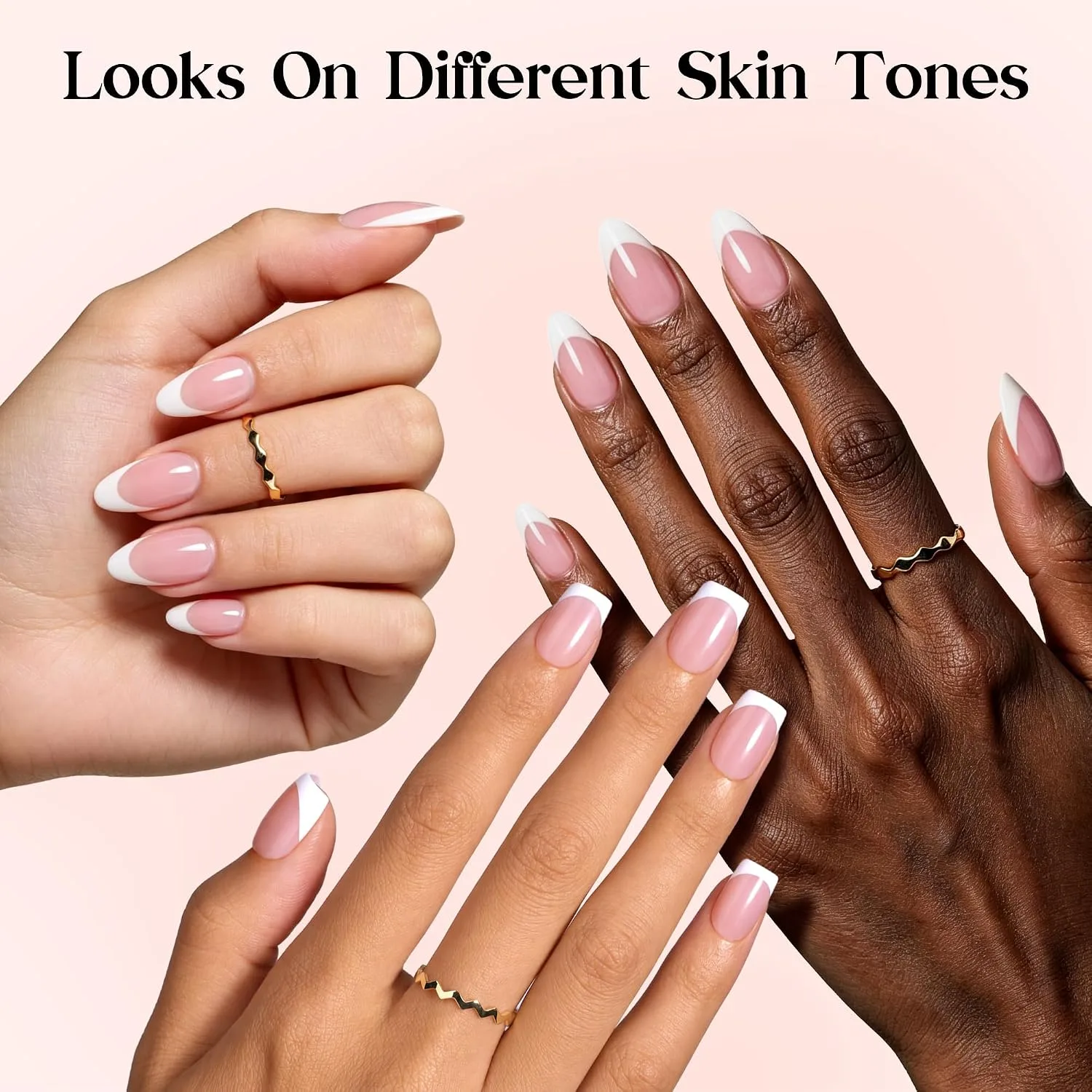 Beetles French Press On Nail Tips, Short Almond and Square, 124Pcs
