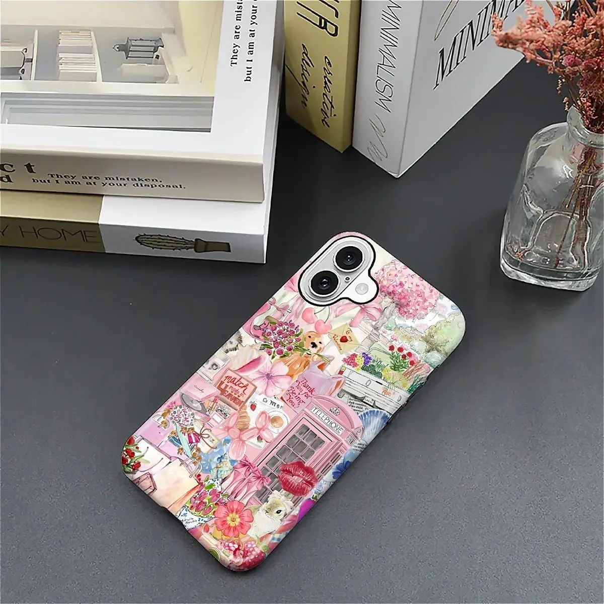 DAIZAG Case for iPhone 16,Mixed 2 Layer Design Shockproof Soft TPU Ddouble Protection Phone Case for iPhone 16-Cute Pink Animal Garden Collage