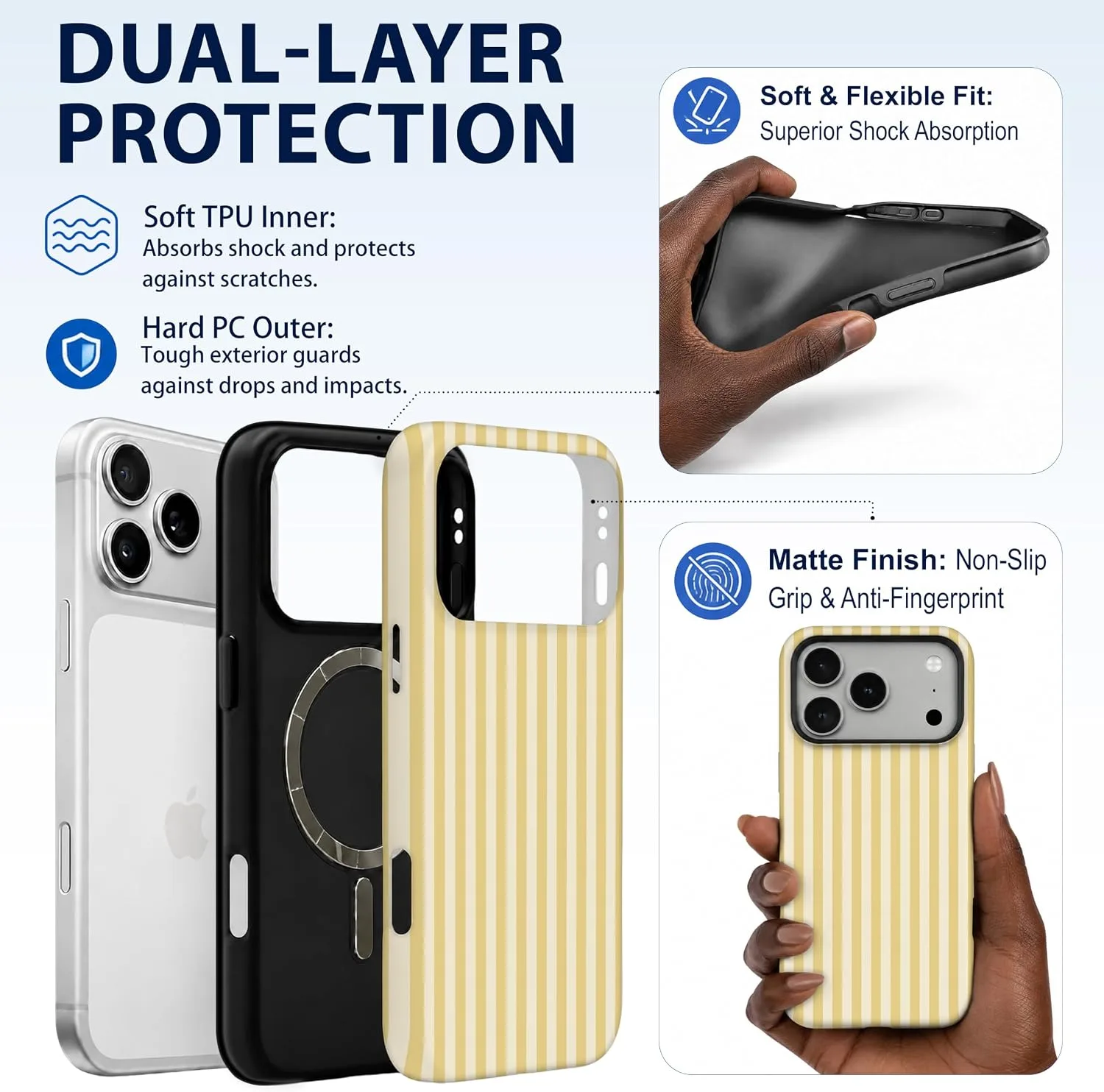 Magnetic for iPhone 17 Pro/18 Pro Phone Case, Chic Butter Yellow Striped