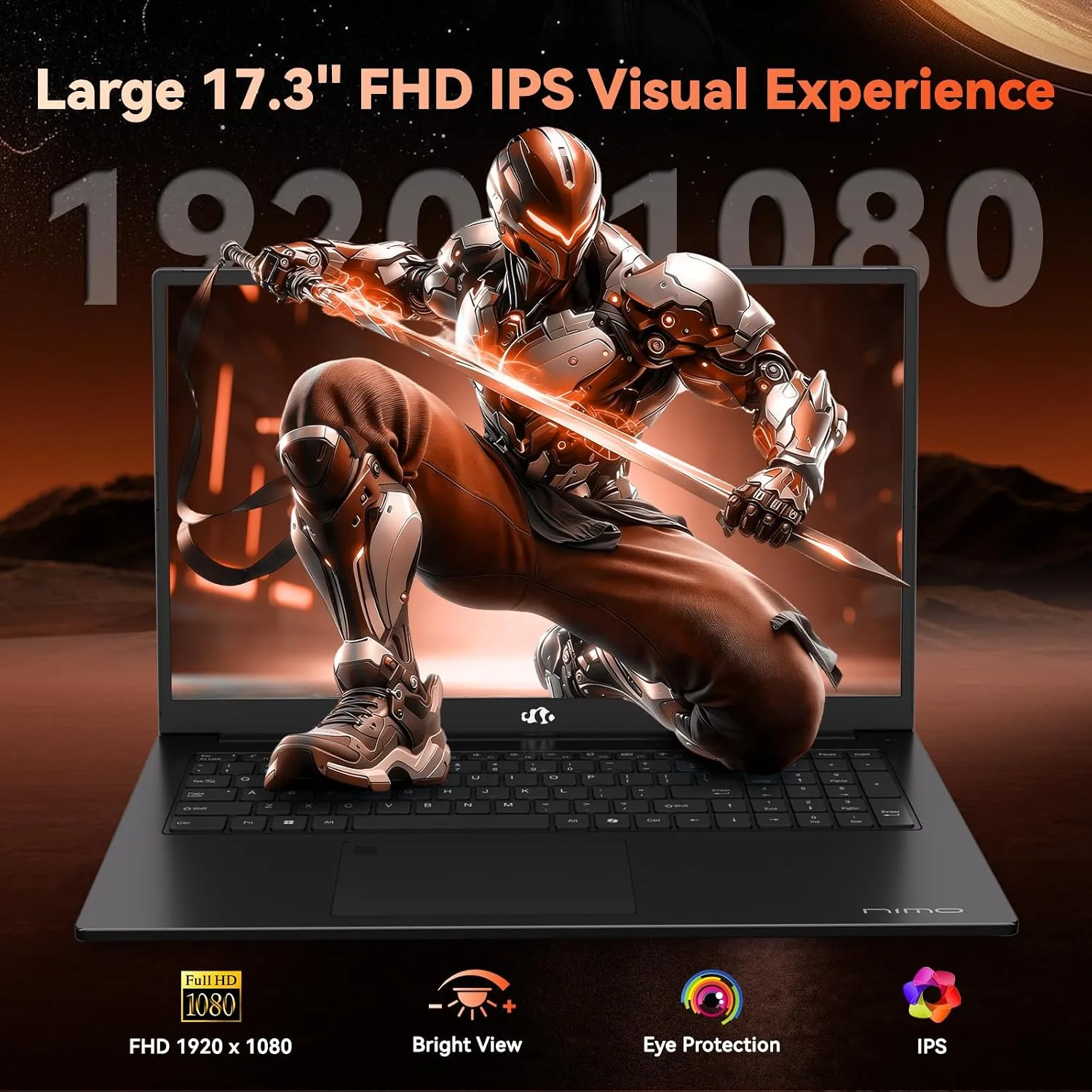 NIMO 17.3 FHD Light Gaming AI-Laptop, 8 Cores AMD Ryzen 7 16GB DDR5 512GB SSD
