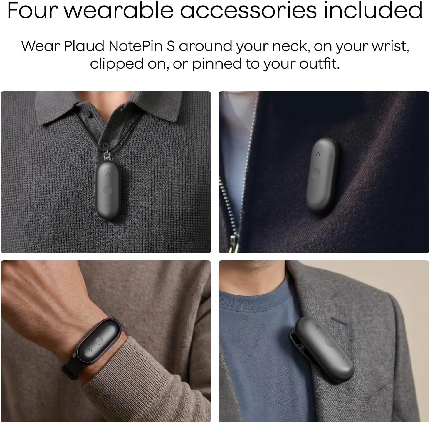 Plaud NotePin S Wearable AI Voice Recorder, Transcribe & Summarize, Black
