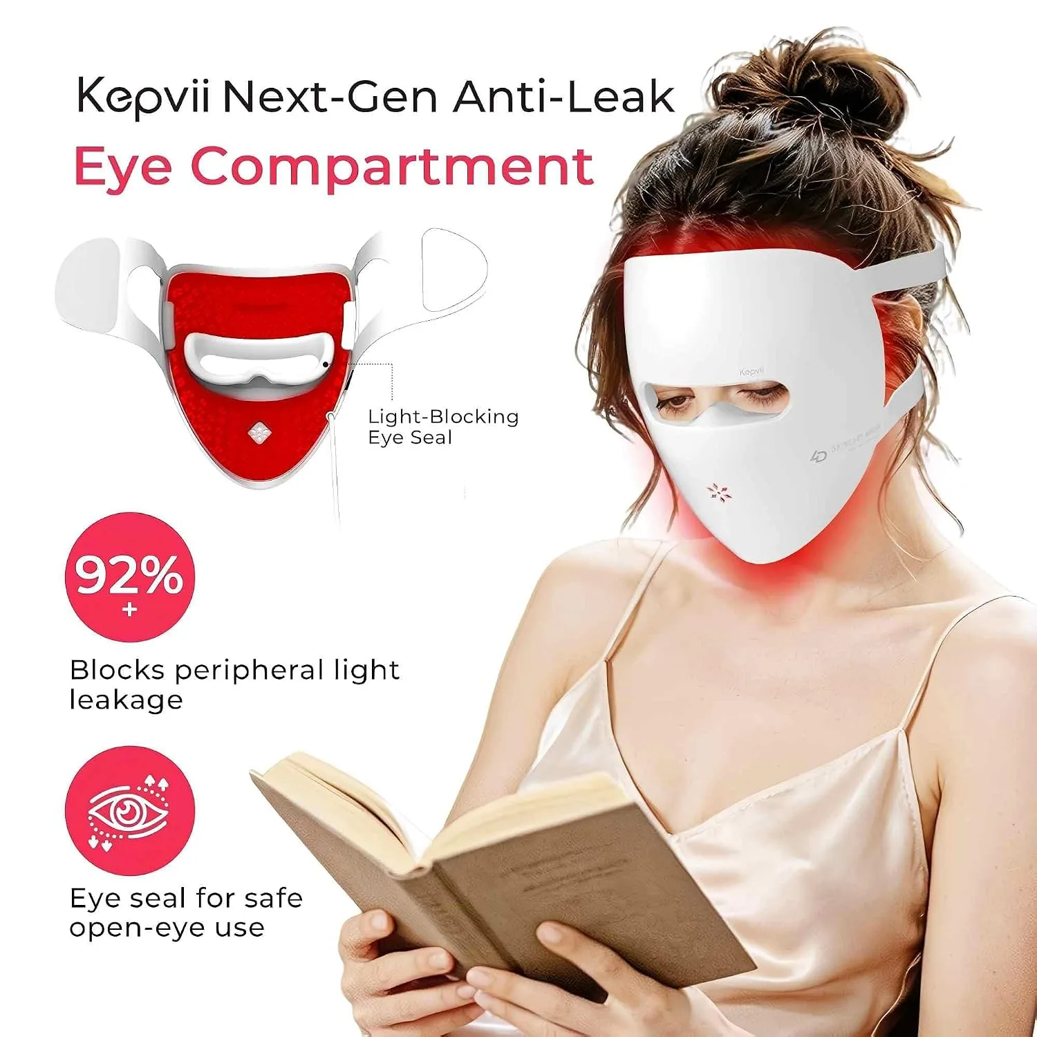 4D Red Light Therapy Mask for face,Real 328 LEDs,4 Long Light Waves 6× More Powerful, Rechargeable LED Face Mask for Home & Travel, Skincare Gifts for Women Mom Wife White
