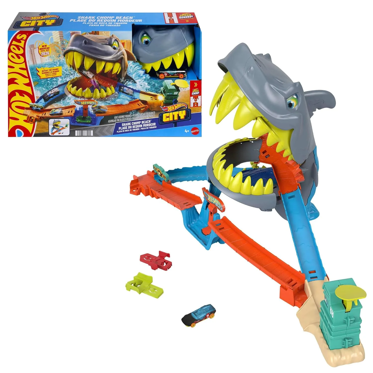 Hot Wheels City Shark Chomp Beach Playset & 1:64 Scale Toy Car