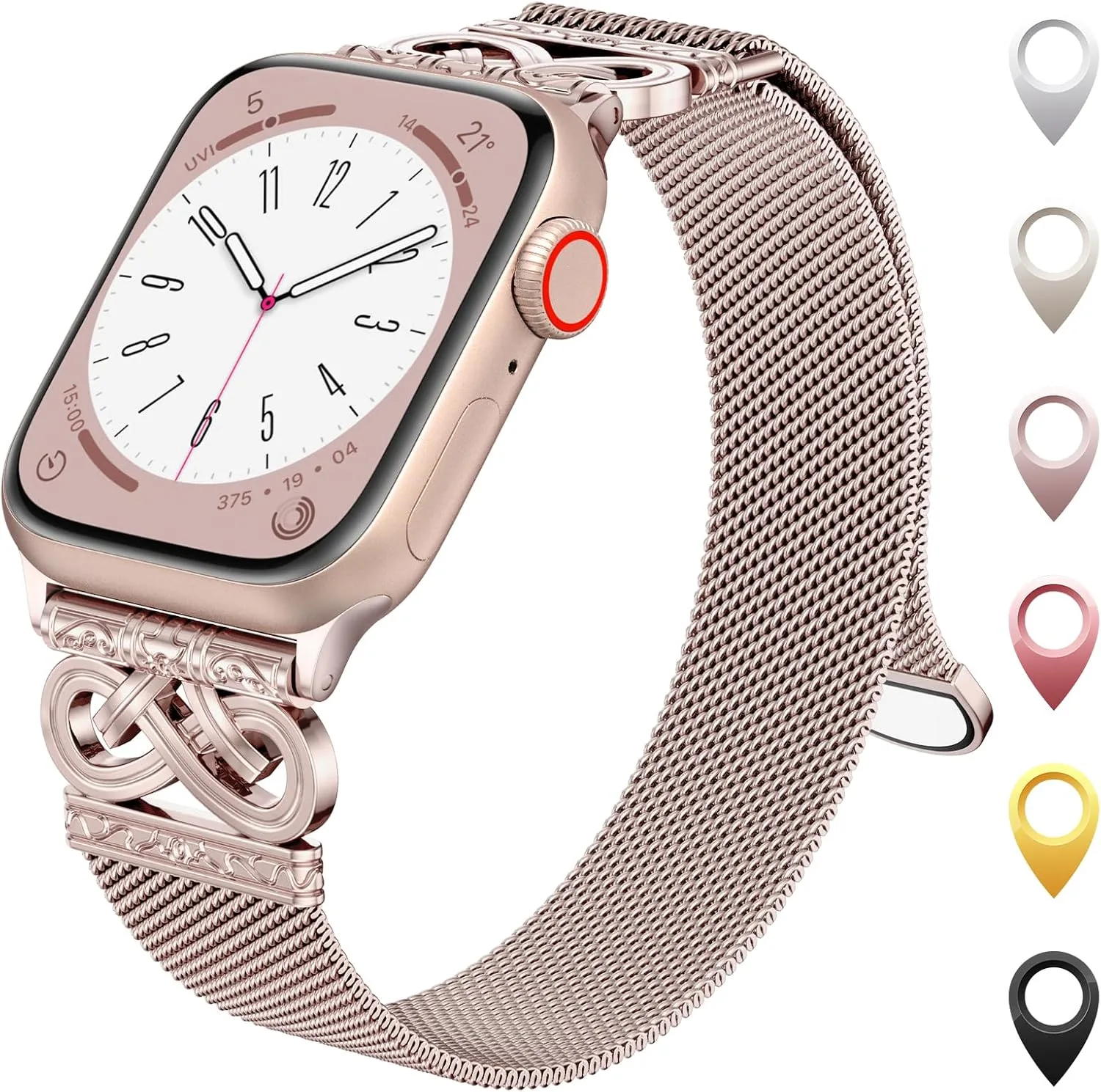 Correa metálica malla con detalle esculpido Ouluoqi compatible con Apple Watch para mujer