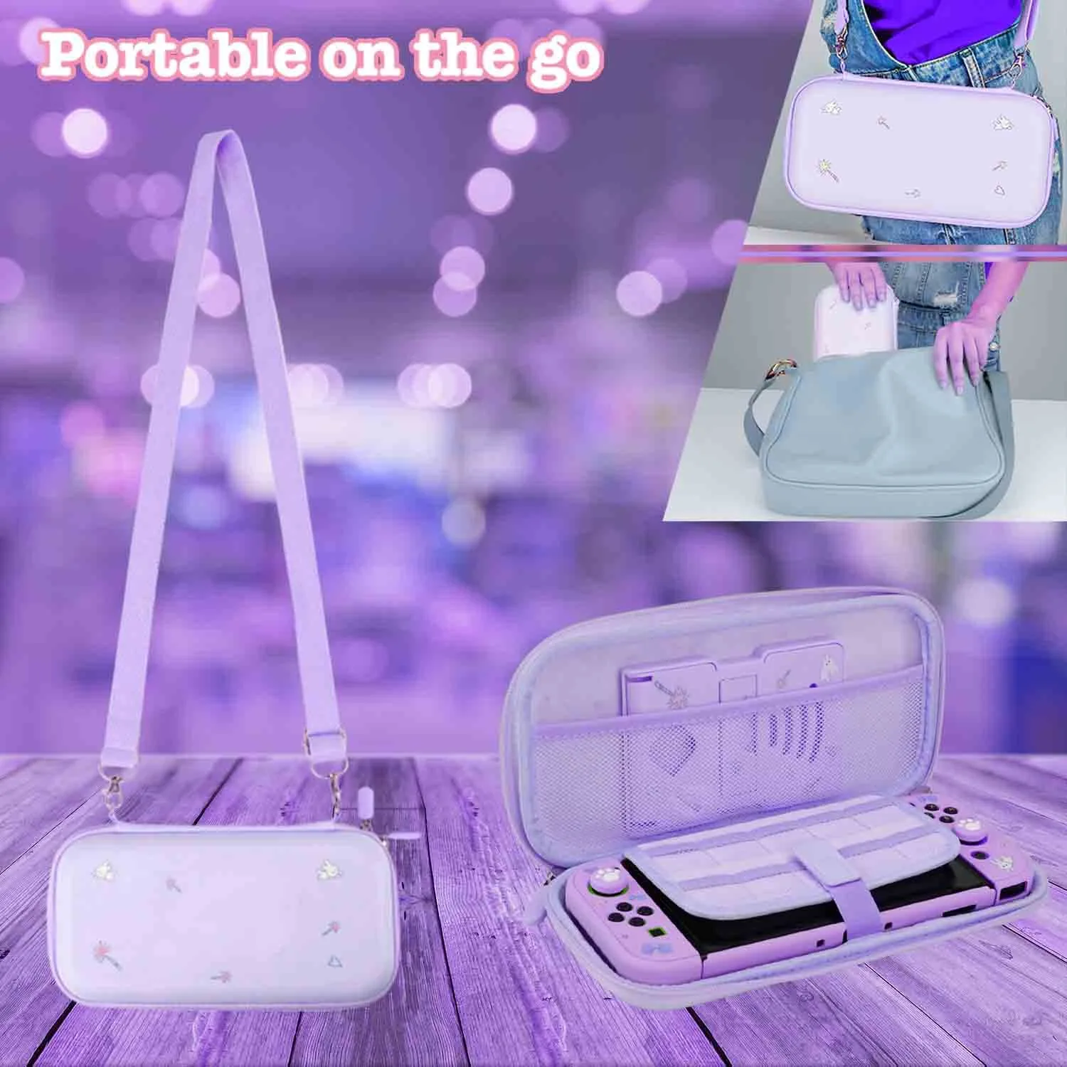 GUTIAL Accessories Bundle for Nintendo Switch OLED - Purple Girly Accessories Kit for Nintendo Switch Oled with Carry Case Screen Protector Cover Case kawaii Stand Cute Thumb Grips for Girls - Purple