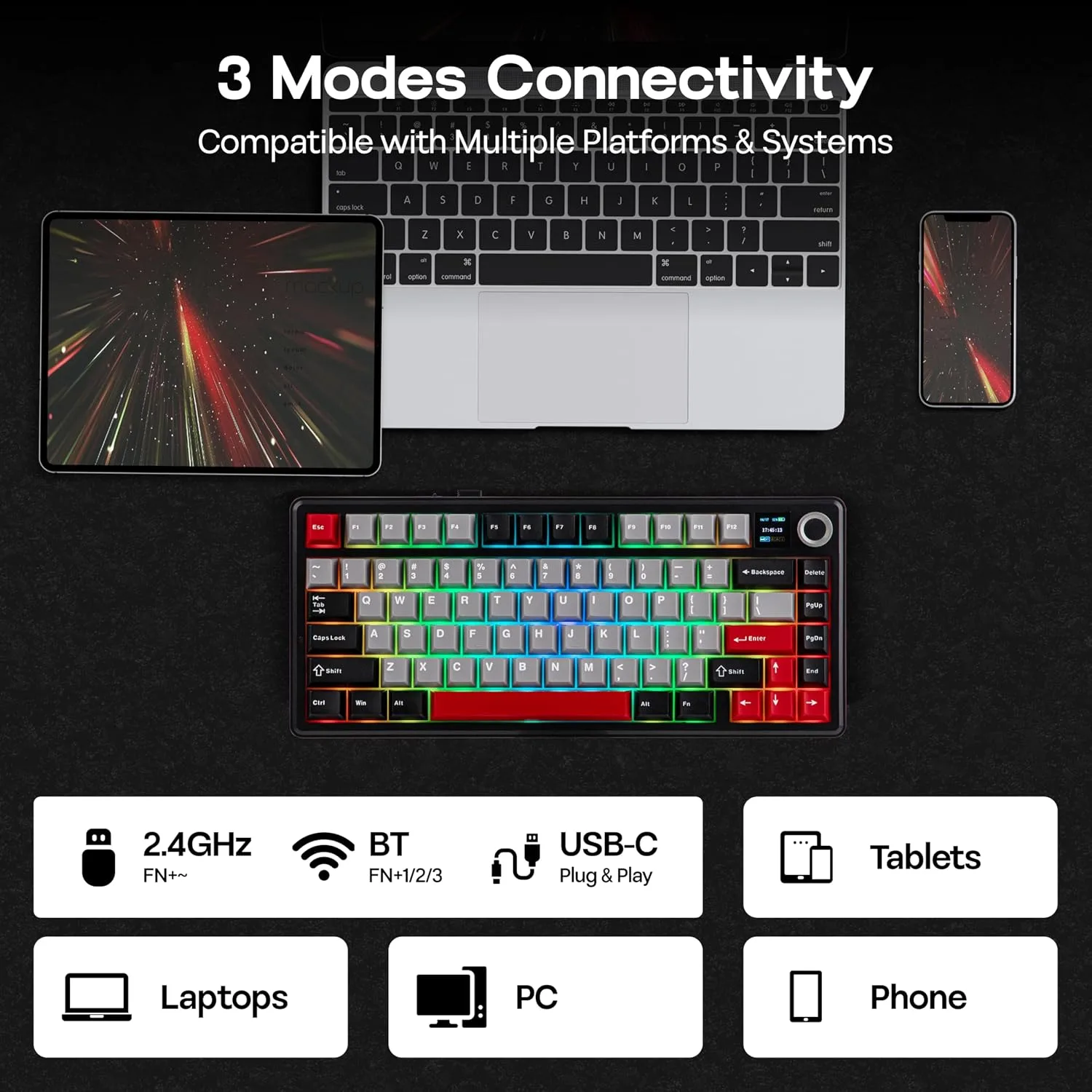 MechLands Aula F75 MAX Wireless Gaming Keyboard with Screen & Knob, 75% Hot Swappable Mechanical Keyboard with Creamy Gasket, RGB Backlits, NKRO for Win/Mac/Linux (Black Red)