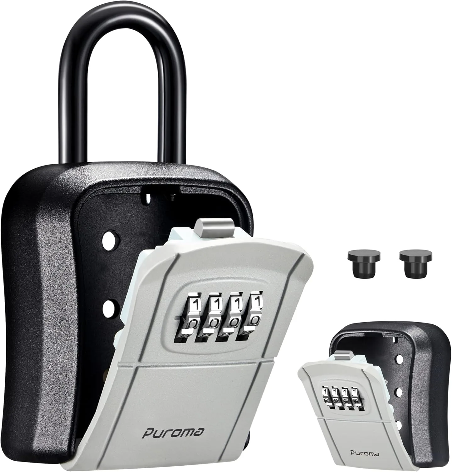 Puroma Key Lock Box Outdoor 4 Digit Code Combination Lockbox House, 1 Gray
