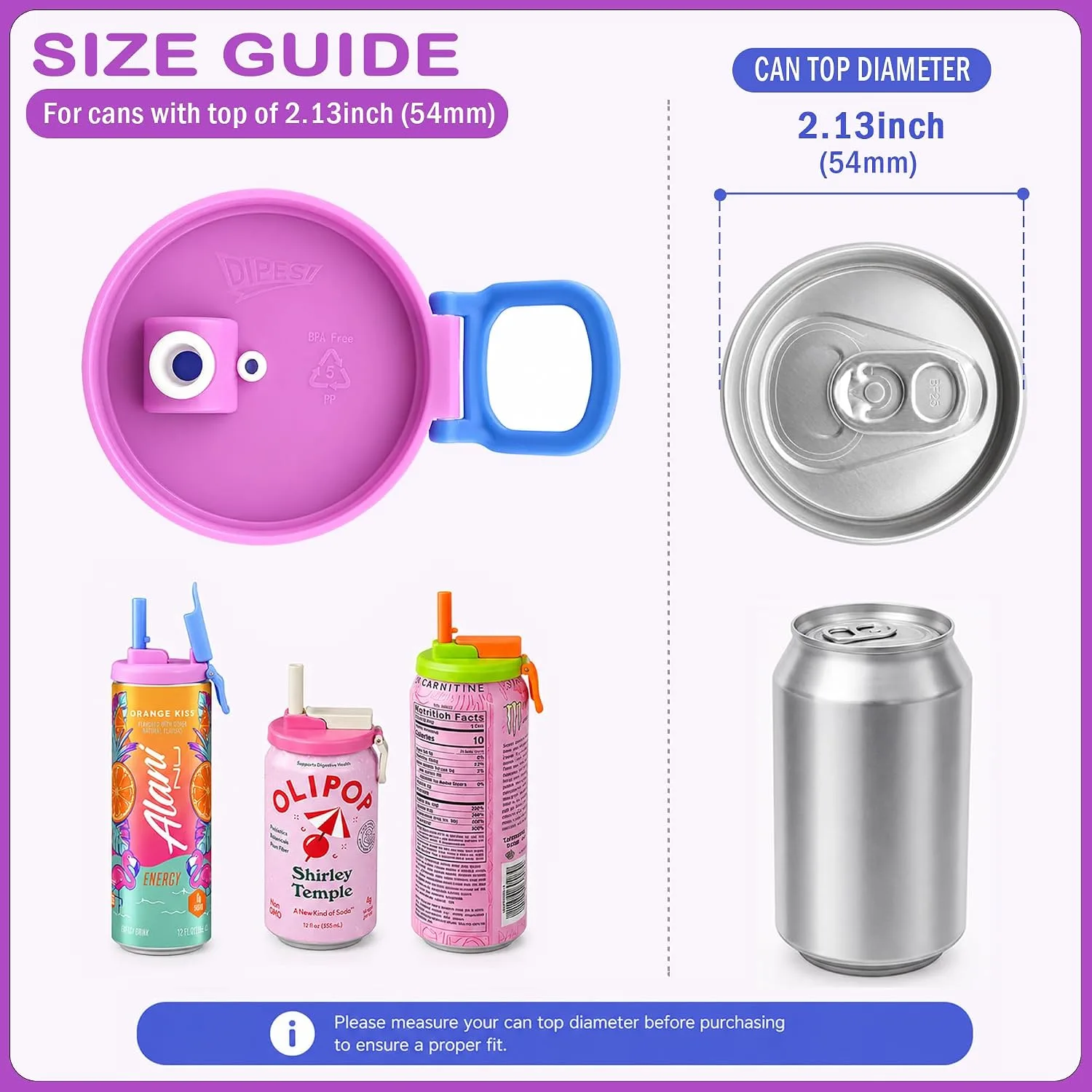 ORIGINAL CREATOR - DIPESI 6 pack 6 color Soda Can Lids with Straws, Reusable Silicone Straws Soda ​Can Covers, BPA-Free,Airtight Seal, Easy to Use, Prevents Spills, Fits Standard Cans.