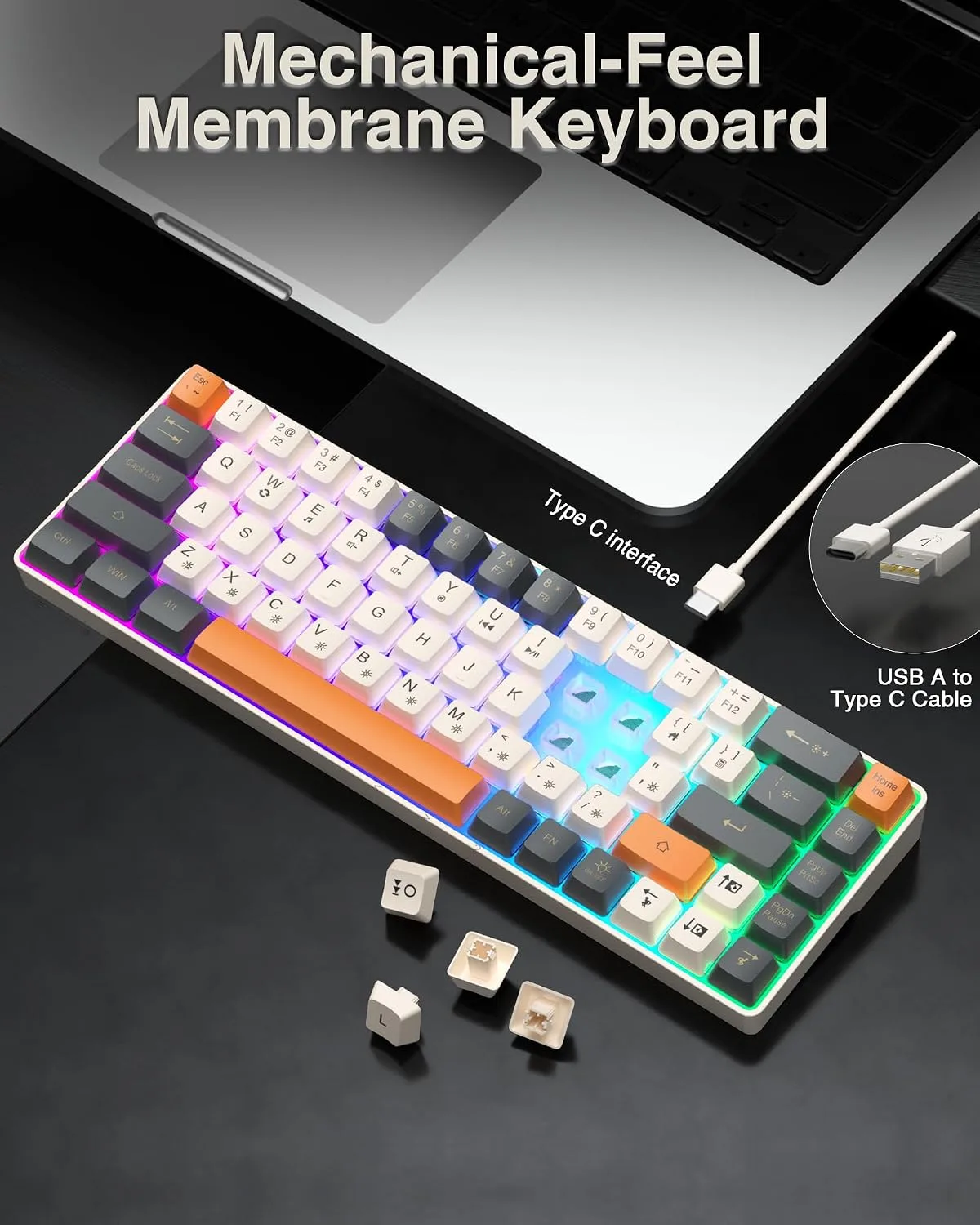 CORBOBO 60 Percent Keyboard RGB Backlit Gaming Keyboard USB-C Wired 68 Keys