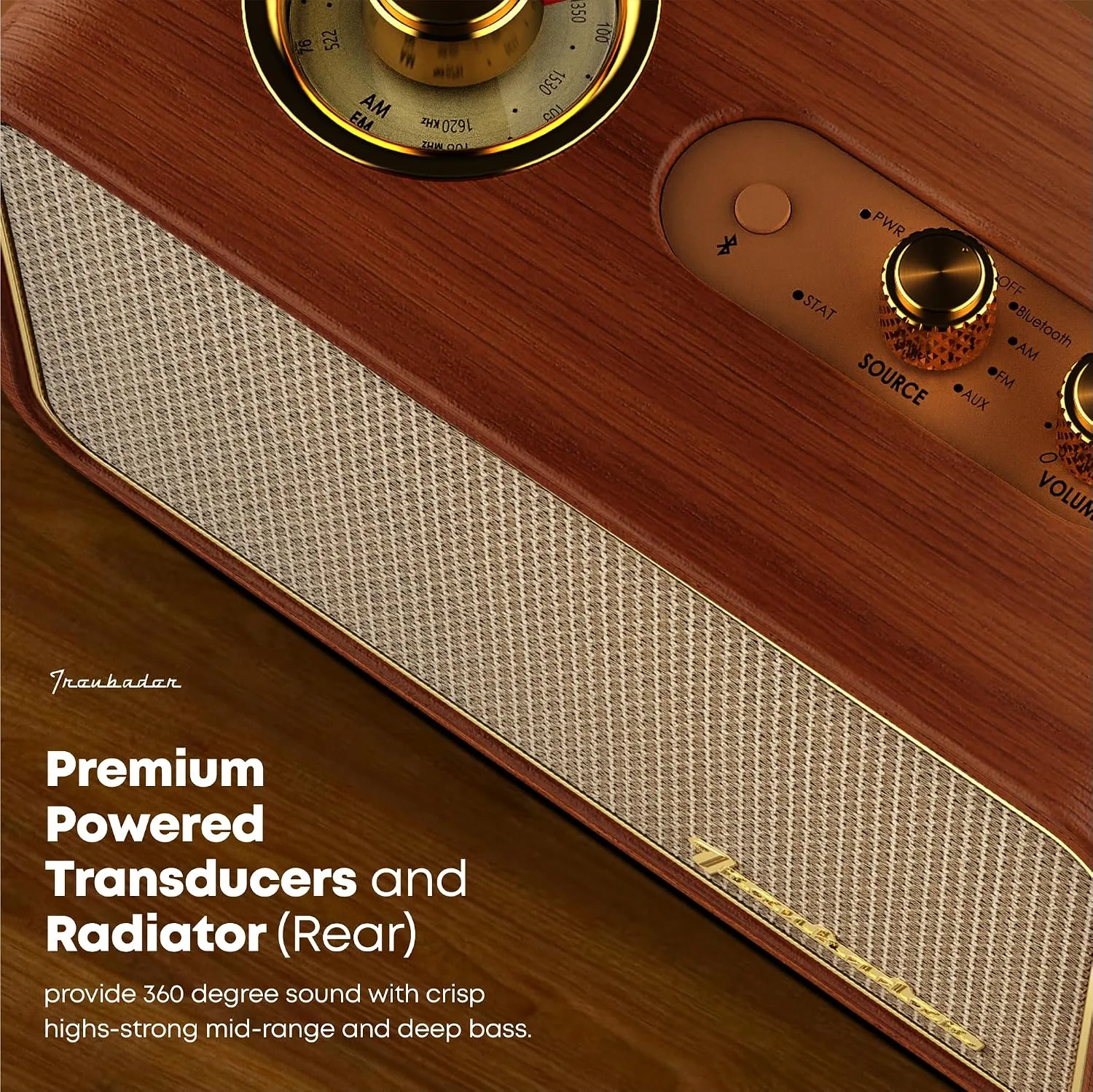 Bluetooth Speaker with AM/FM Radio, Vintage, Portable, Wood