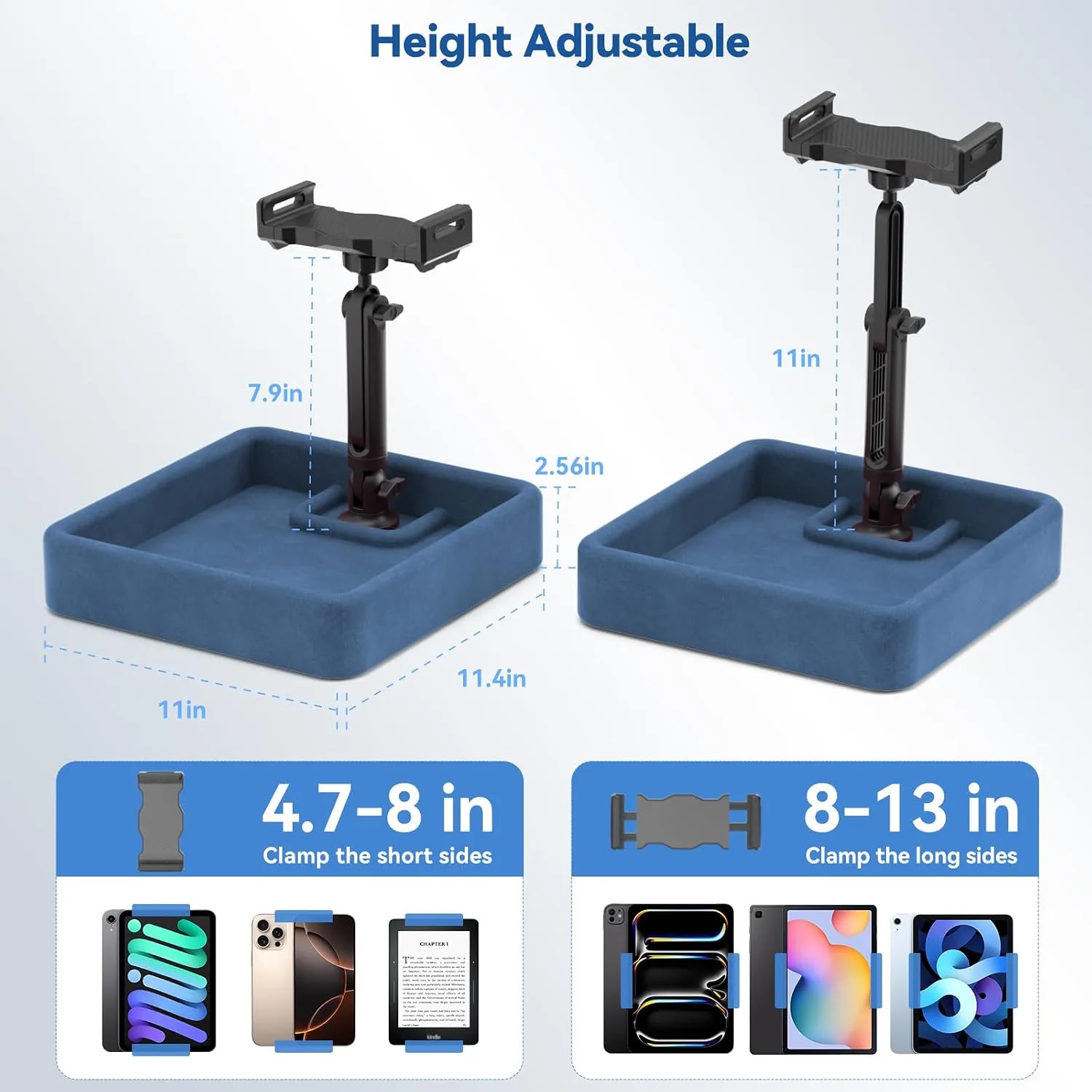 KDD Tablet Pillow Stand - Multi-Angle Adjustable iPad Holder for Lap, Bed and Desk - Foldable Kindle Soft Pad Dock with Storage Tray Compatible with iPad Pro 12.9, Air Mini, Phone, E-Reader