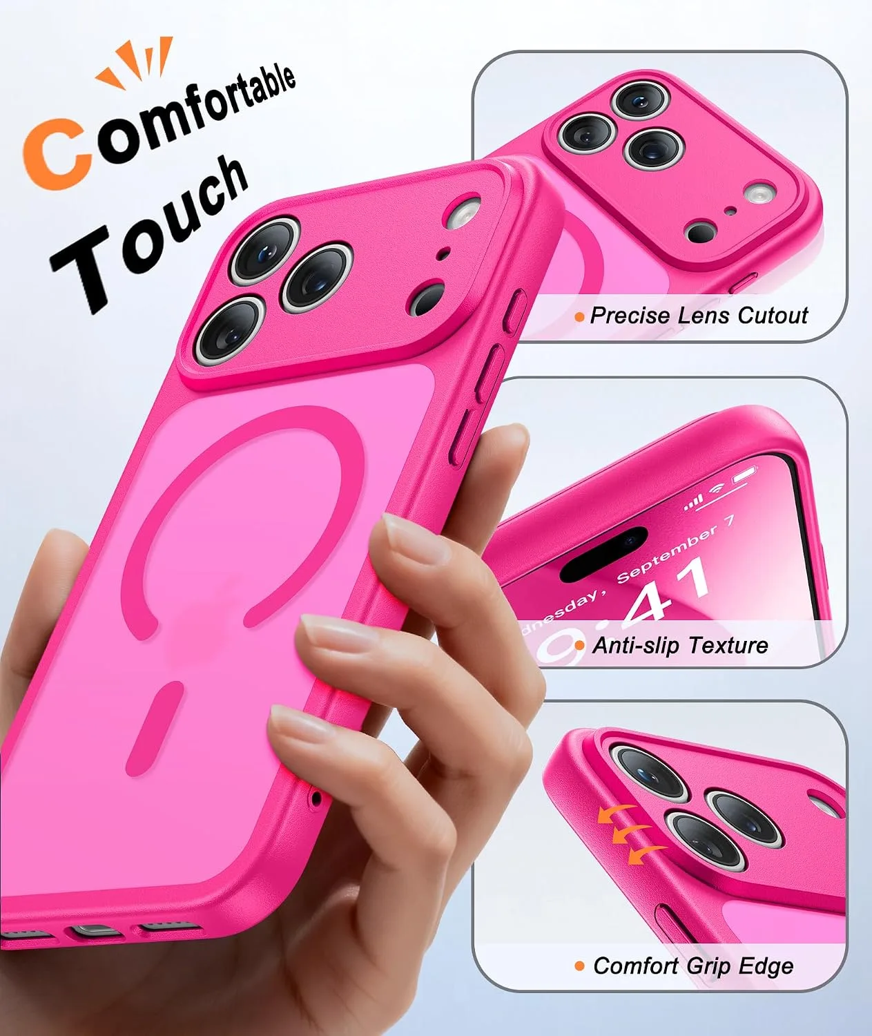 FNTCASE for iPhone 18 Pro Case / 17 Pro Case Fit for MagSafe Hot Pink