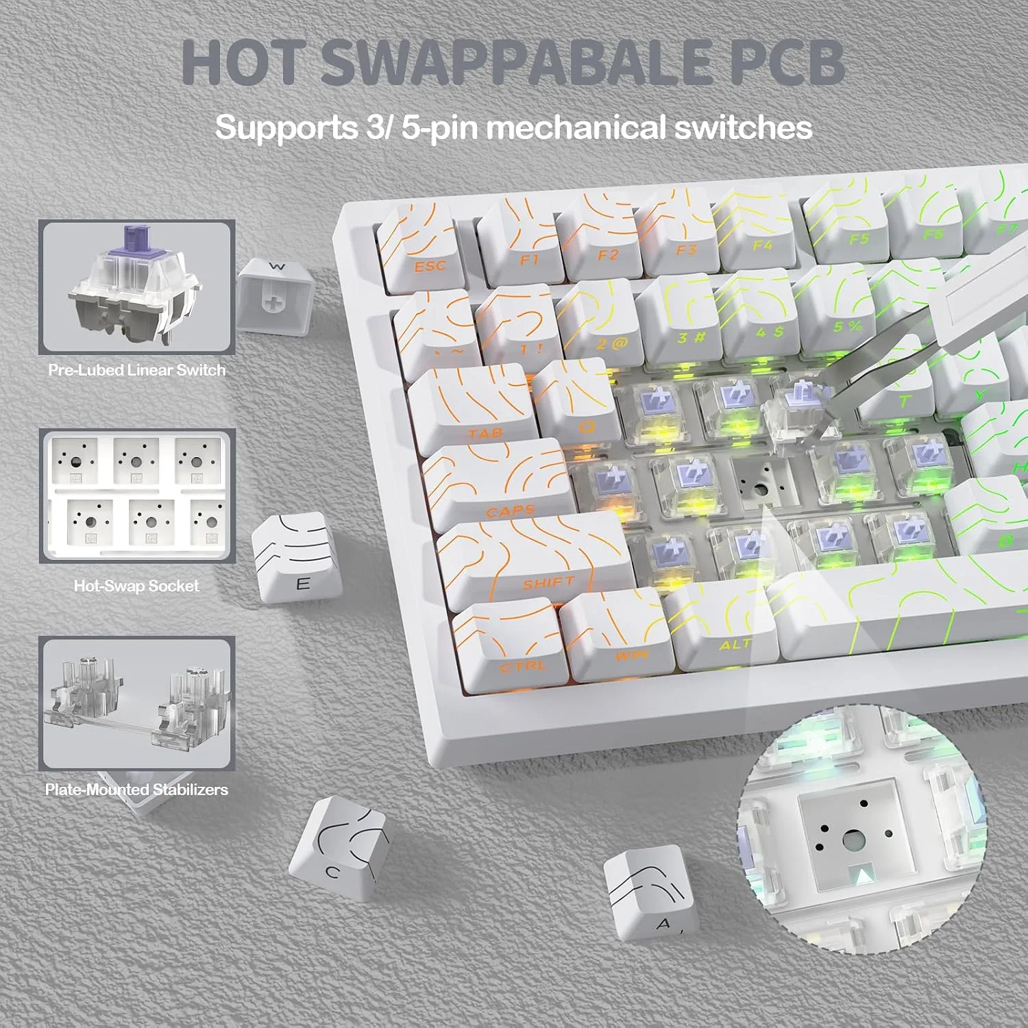 ATTACK SHARK X820 Ultra 75% Wireless Gaming Mechanical Keyboard Hot-Swappable Gasket Mount RGB Backlit BT/2.4G/Wired Custom Keyboard with Smart TFT Display&Knob QMK Driver-White Contour&Gift Switch