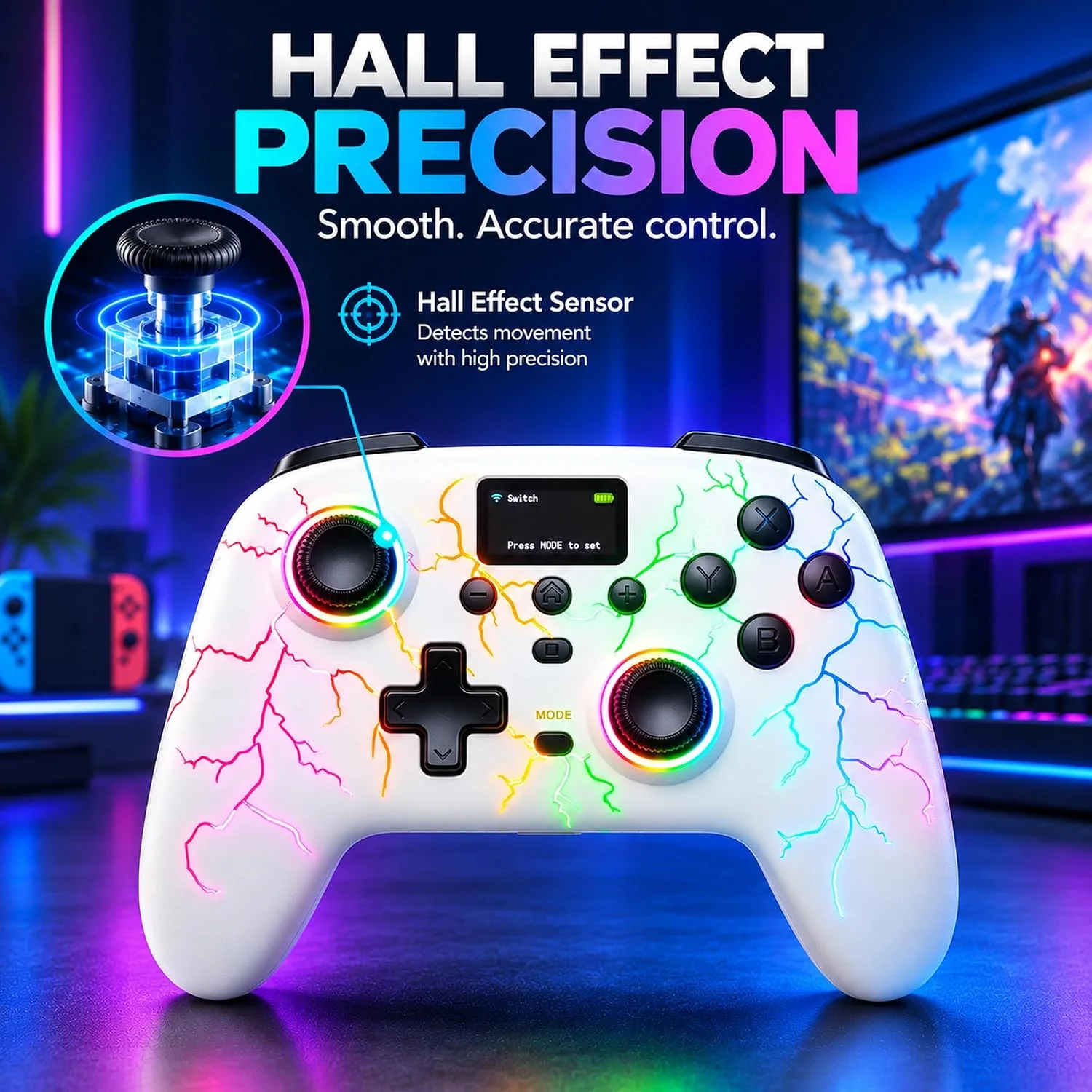 Exilapsire Wireless Controller for PC/Switch/Switch 2/iOS/Android, White