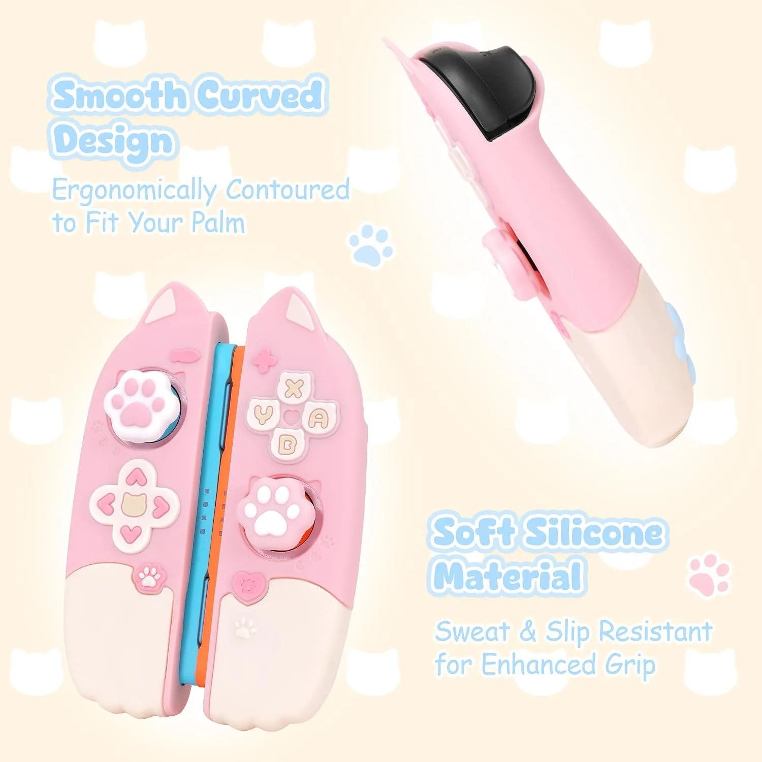 Geekshare Protective Case Set Compatible with Switch 2, PC Back Plate with Silicone Joysticks Covers, Includes 2 Thumb Grips, Waterproof Protection (Pink Cat, for Switch 2)