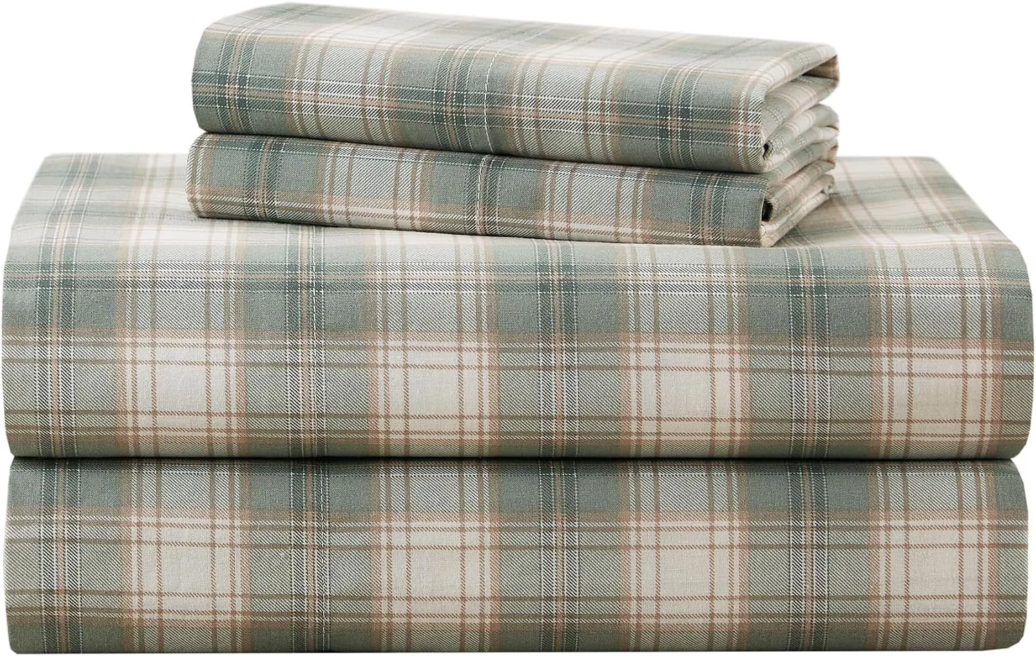 Comfort Spaces 100% Cotton Percale Sheets Queen Size 4 Piece, Wesley Green