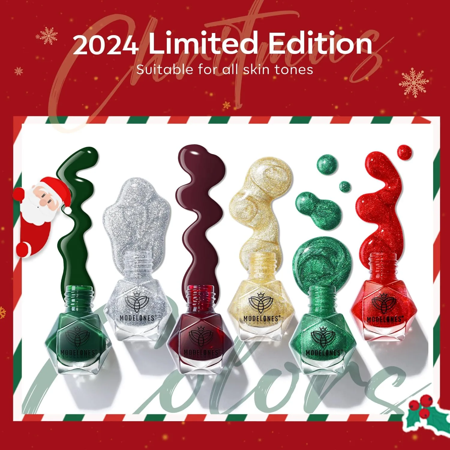 modelones Quick Dry Nail Polish Set, 6 Colors Christmas Red Green Gold