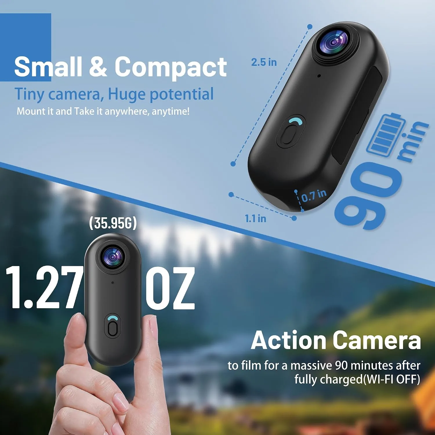 Intepoll EIS 4K 64GB Mini Body Camera, One Button POV Action Camera, Wearable Thumb Size Video Recorder with IPX7 Waterproof, Helmet Mount, Magnetic Sport DV for Bike Cycling, Pet, Vlogging(Black)