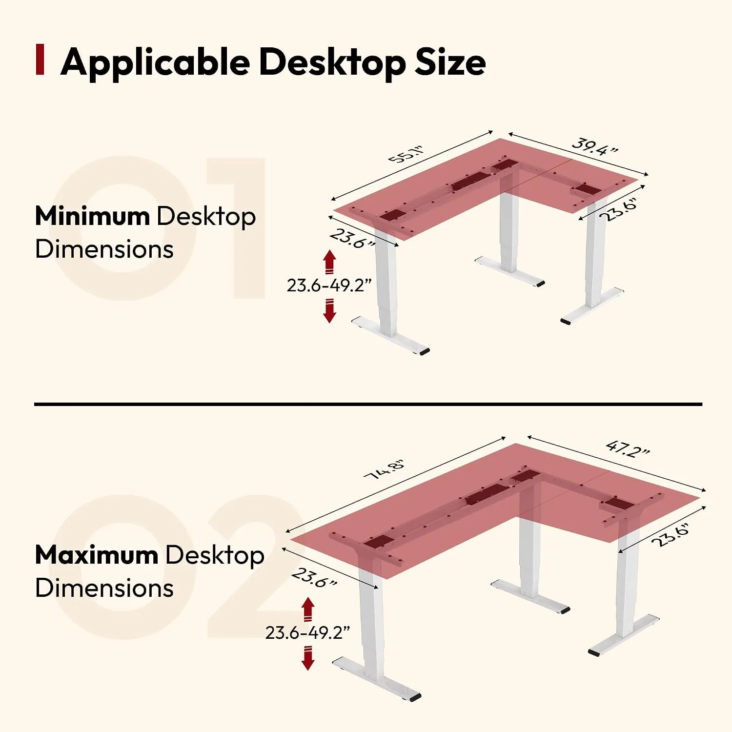 SANODESK Triple Motor L-Shaped Standing Desk Frame, 330 lbs Heavy Duty