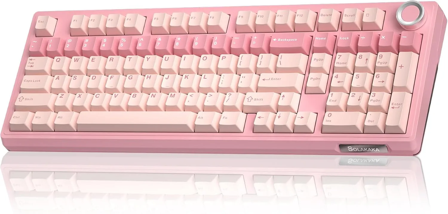 Teclado Gamer Solakaka KI99 Pro Mecánico Inalámbrico 96% Rosa Silent Switch