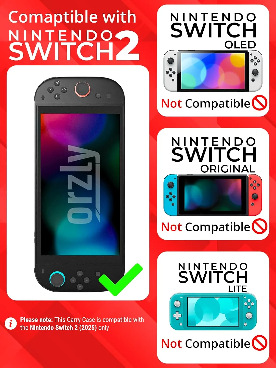 Orzly Case Compatible with Nintendo Switch 2 – Protective Travel Carry Case with Screen Padding, Game Card & microSD Slots, Zipped & Open Pockets for Accessories – 7.9" Gift Boxed