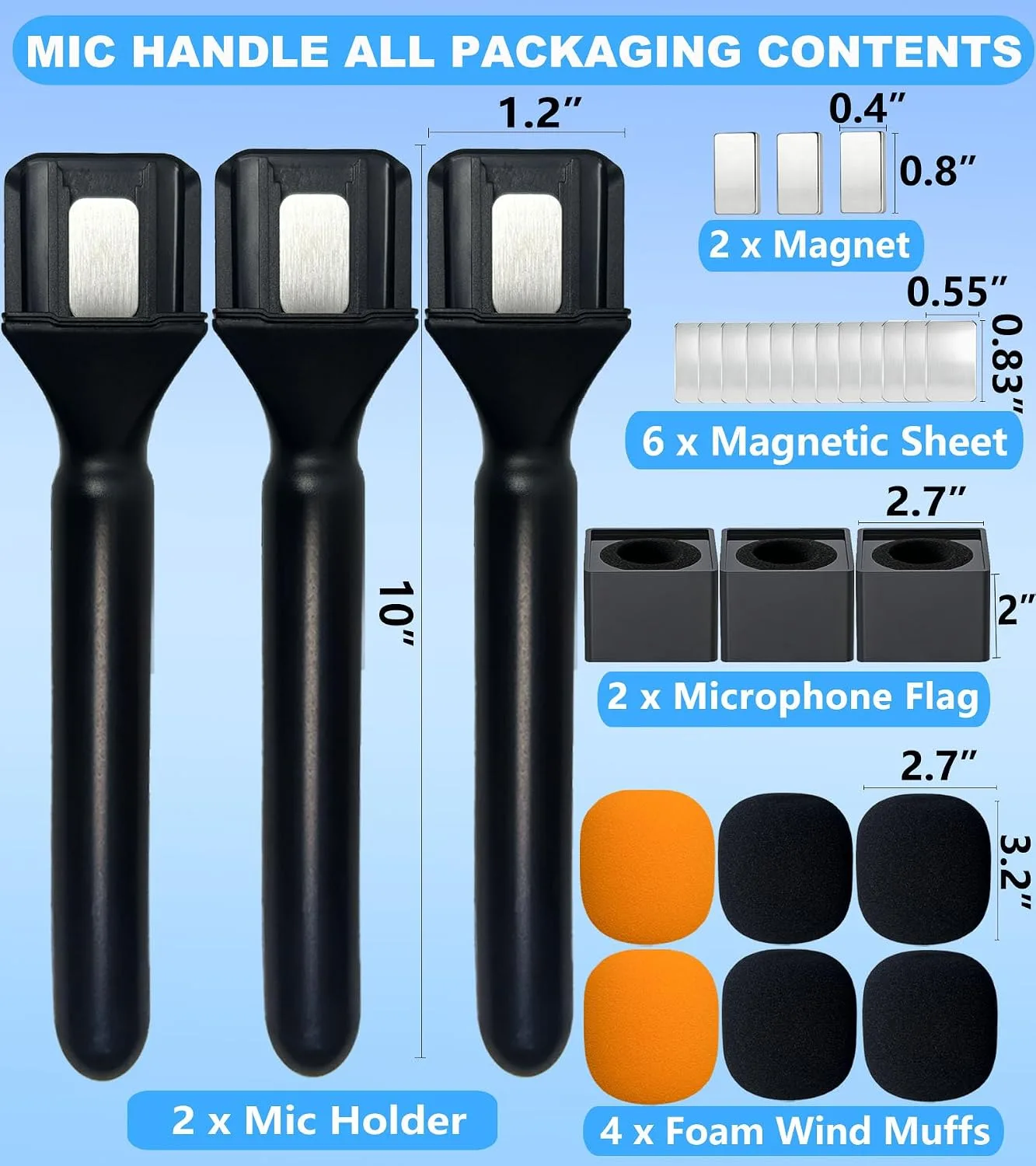 3 PCS Microphone Holder for DJI Mic Mini/2/3, Universal Magnetic Mic Mini Accessories for RØDE and All Wireless Mini Microphone, Microphone Handle for Vlog, Tik Tok, Interview, Reports, Podcast