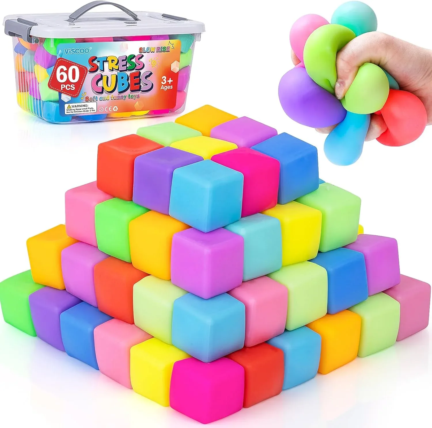 VISCOO 60 Pack Slow Rising Stress Cube, Stress Balls Fidget Squishy Toys