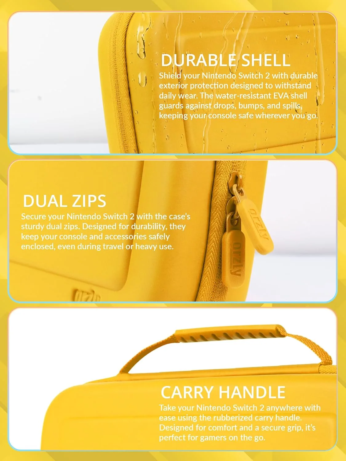 Orzly Case Compatible with Switch 2 – Protective Travel Carry Case with Screen Padding, Game Card & microSD Slots, Zipped & Open Pockets for Accessories – 7.9" Gift Boxed