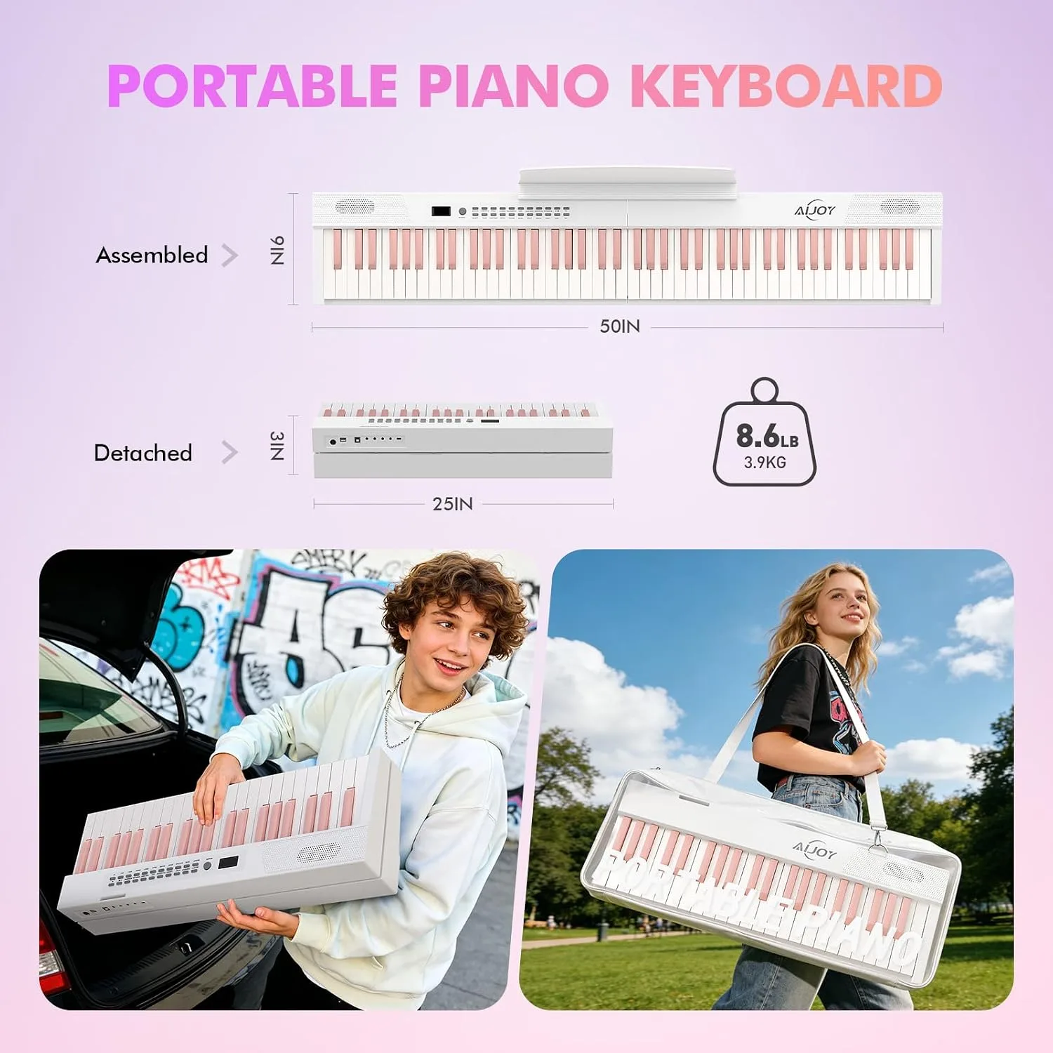 AiJoy 88-Key Magnetic Split Portable Piano with Velocity-Sensitive Keys
