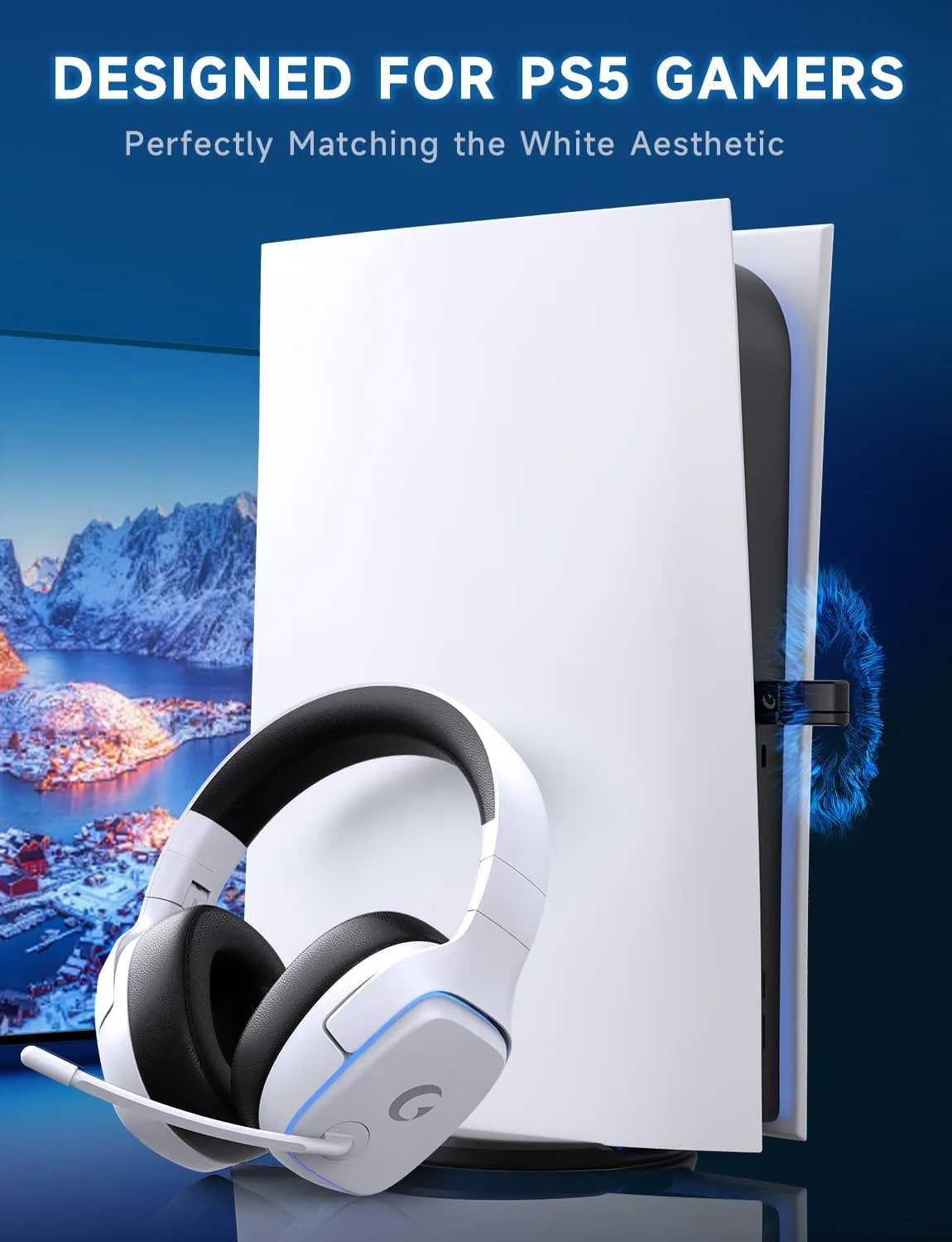 Gvyugke 2.4GHz Wireless Gaming Headsets for PS5, PS4, PC, Switch, White