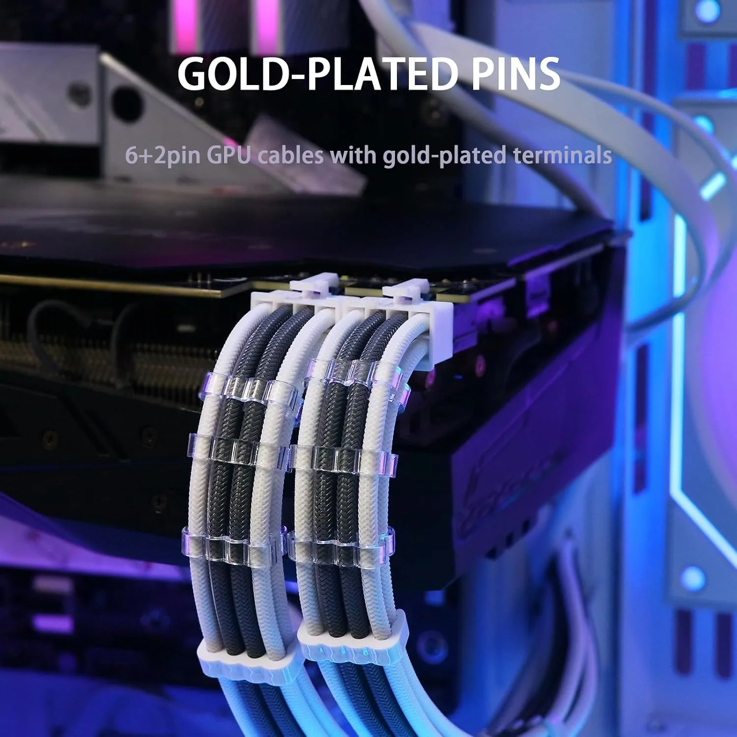 Sirlyr PSU Cables,PC Cable Extension Mod,Customized Easy Management Power Supply Cable - 1x24Pin ATX / 1x8 (4+4) Pin EPS / 2x8 (6+2) Gold-Plated Pin GPU,RTX 4060 4070 Case,Gray White 4 Kits