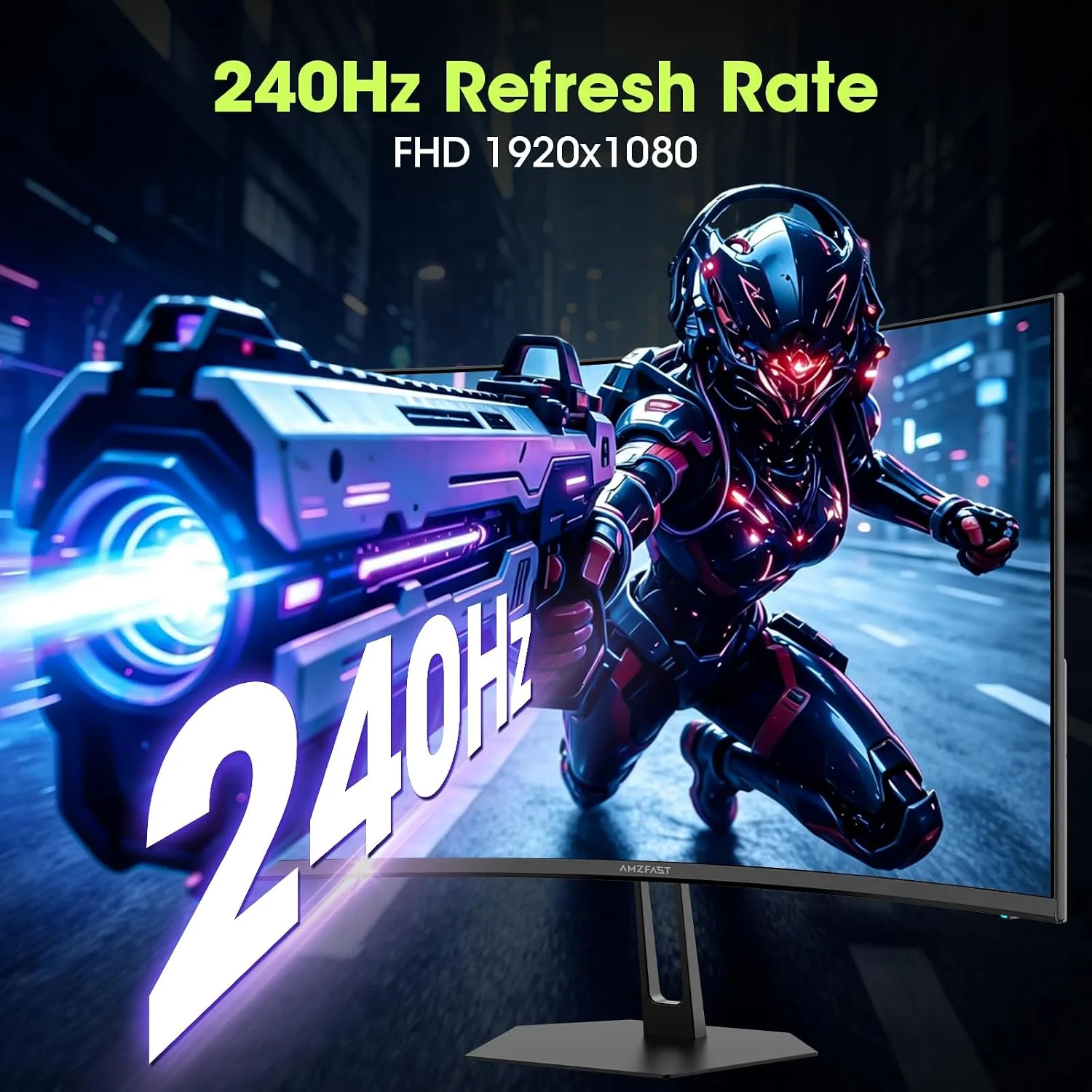 Amzfast 24" Curved Gaming Monitor, 240Hz 1ms 1080P, Ultra-Slim Base