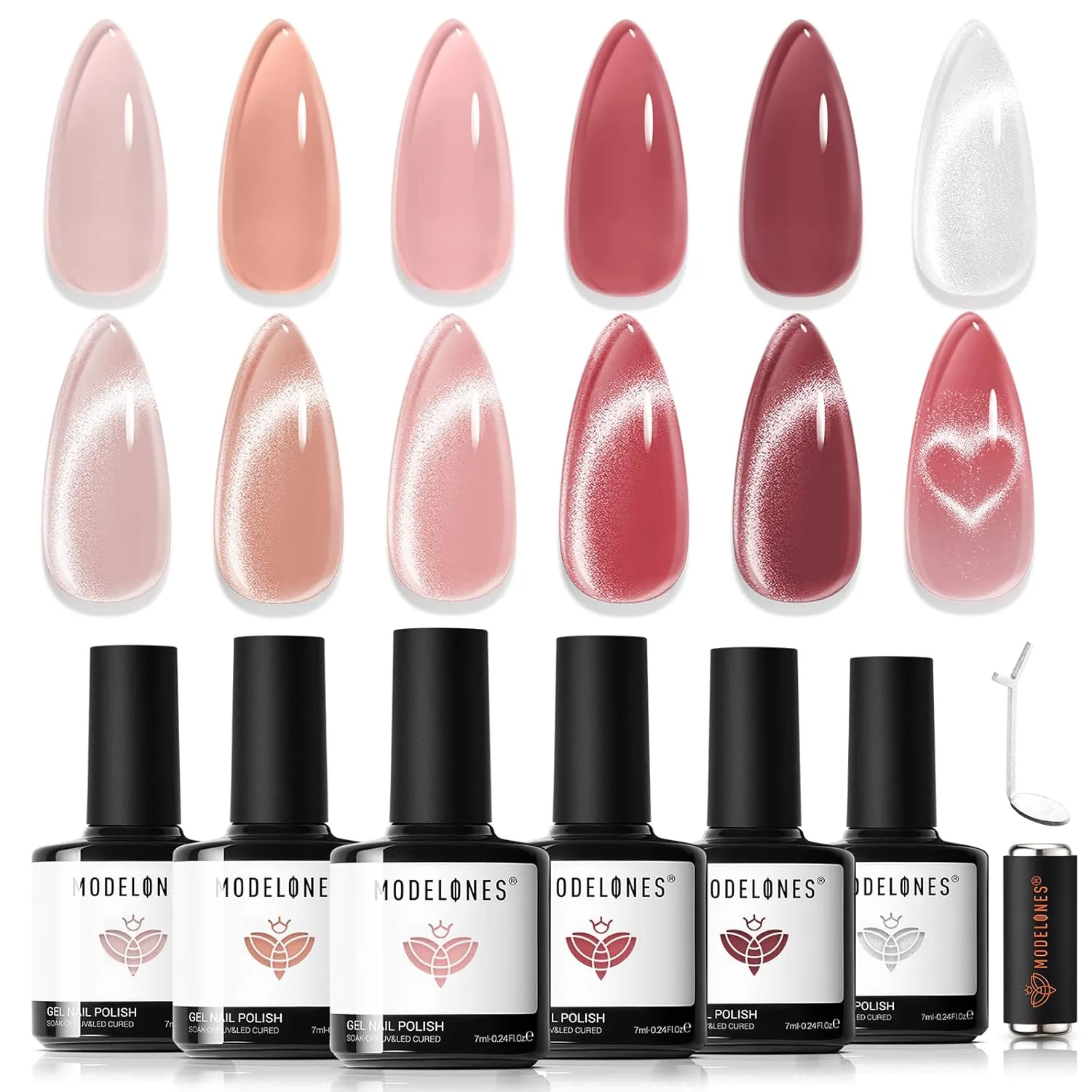 modelones Cat Eye Gel Nail Polish Kit Jelly 6Colors Pink Nude Sparkle